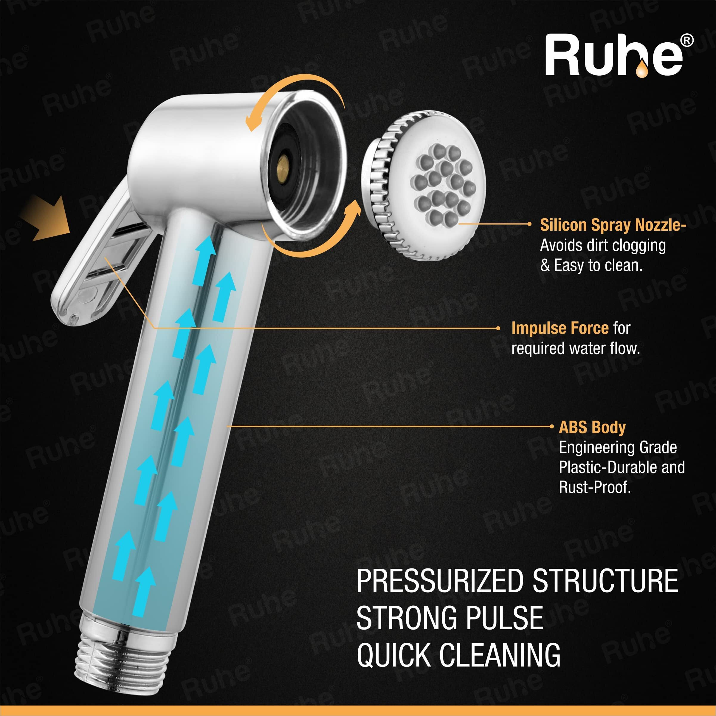 Ruhe OHM Health Faucet Set for Bathroom/Handheld Jet Spray for Toilet | ABS Health Faucet Water Spray Gun with 304-Grade Stainless Steel Flexible Shower Tube 1.5 Meter and Wall Hook/Holder