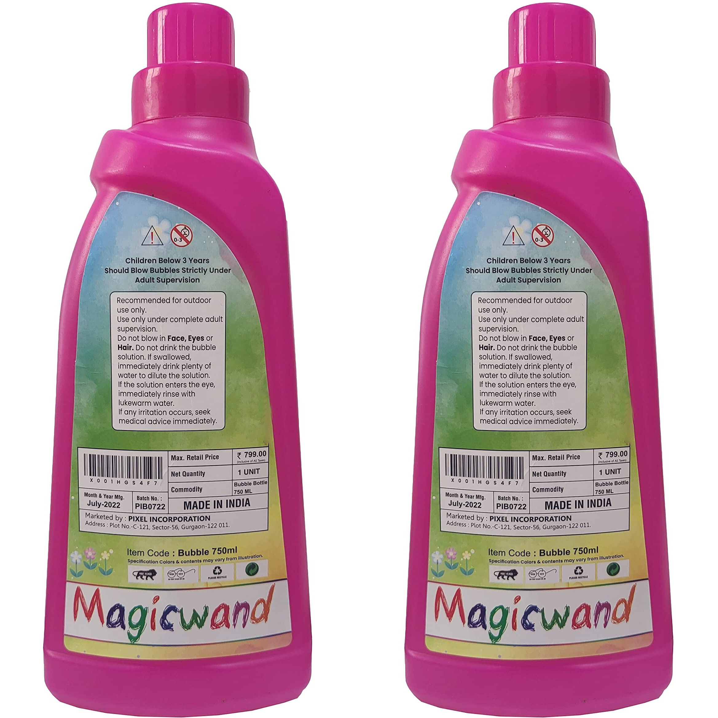 MagicwandPlastic Bubble Gun Plastic Refill LiquidMade in IndiaPlease Do Not Add Water,Use As Delivered3 Yrs & Up1.5 Litre ContainersMulti-Colored