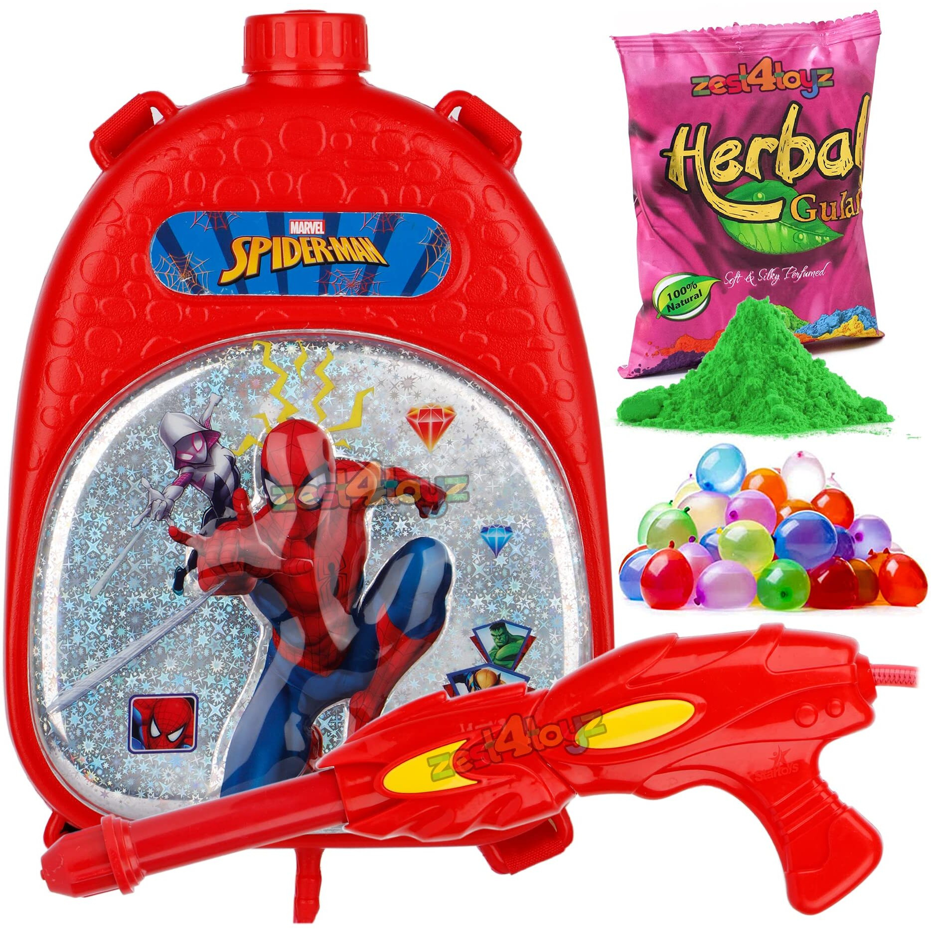 Zest 4 Toyz Water Gun High Pressure Pichkari Toy with Backpack Tank Pool Party Summer Toys Festival Fun Toys for Kids (Red)