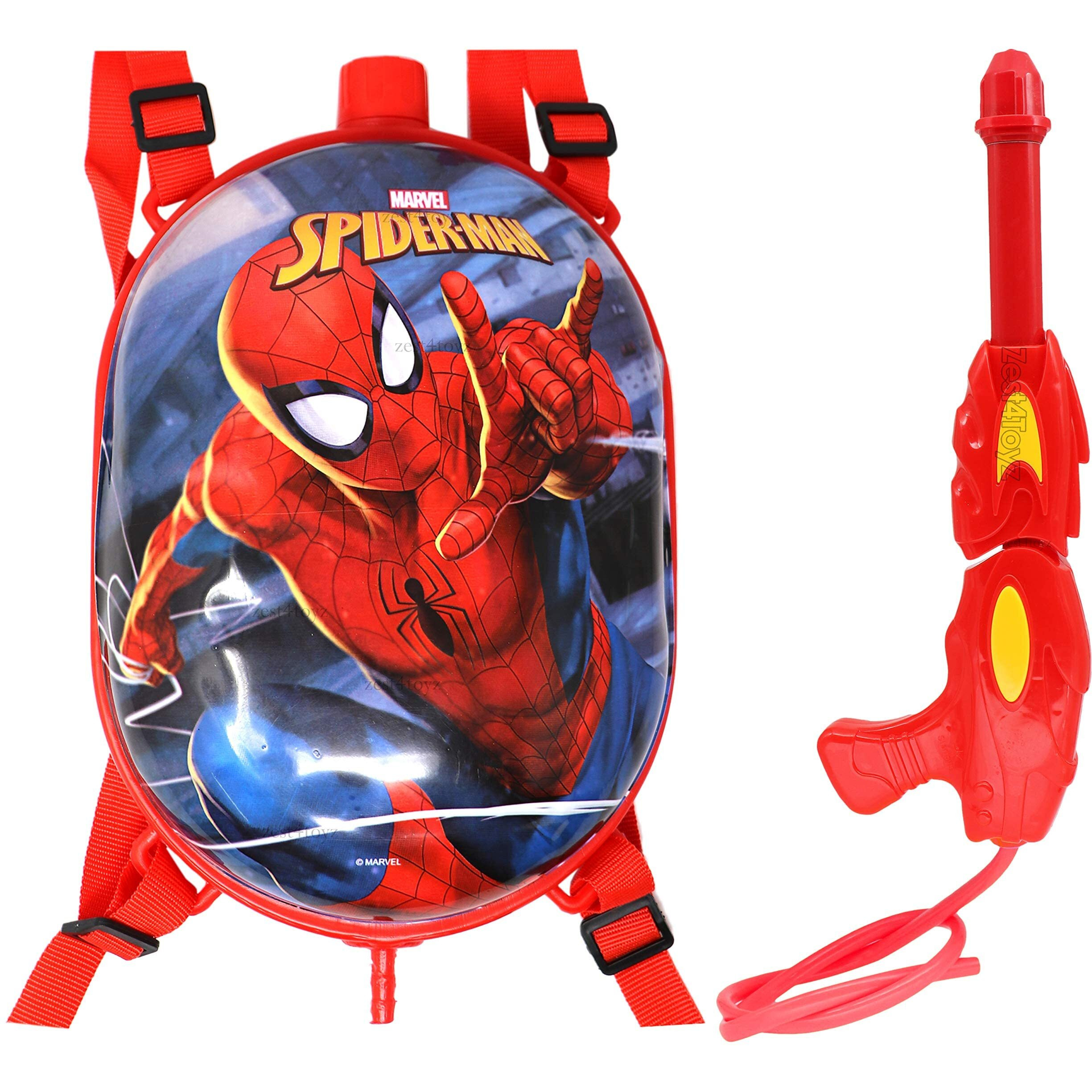 Zest 4 Toyz Water Gun High Pressure Pichkari Toy with Backpack Tank Pool Party Summer Toys Festival Fun Toys for Kids (Red)