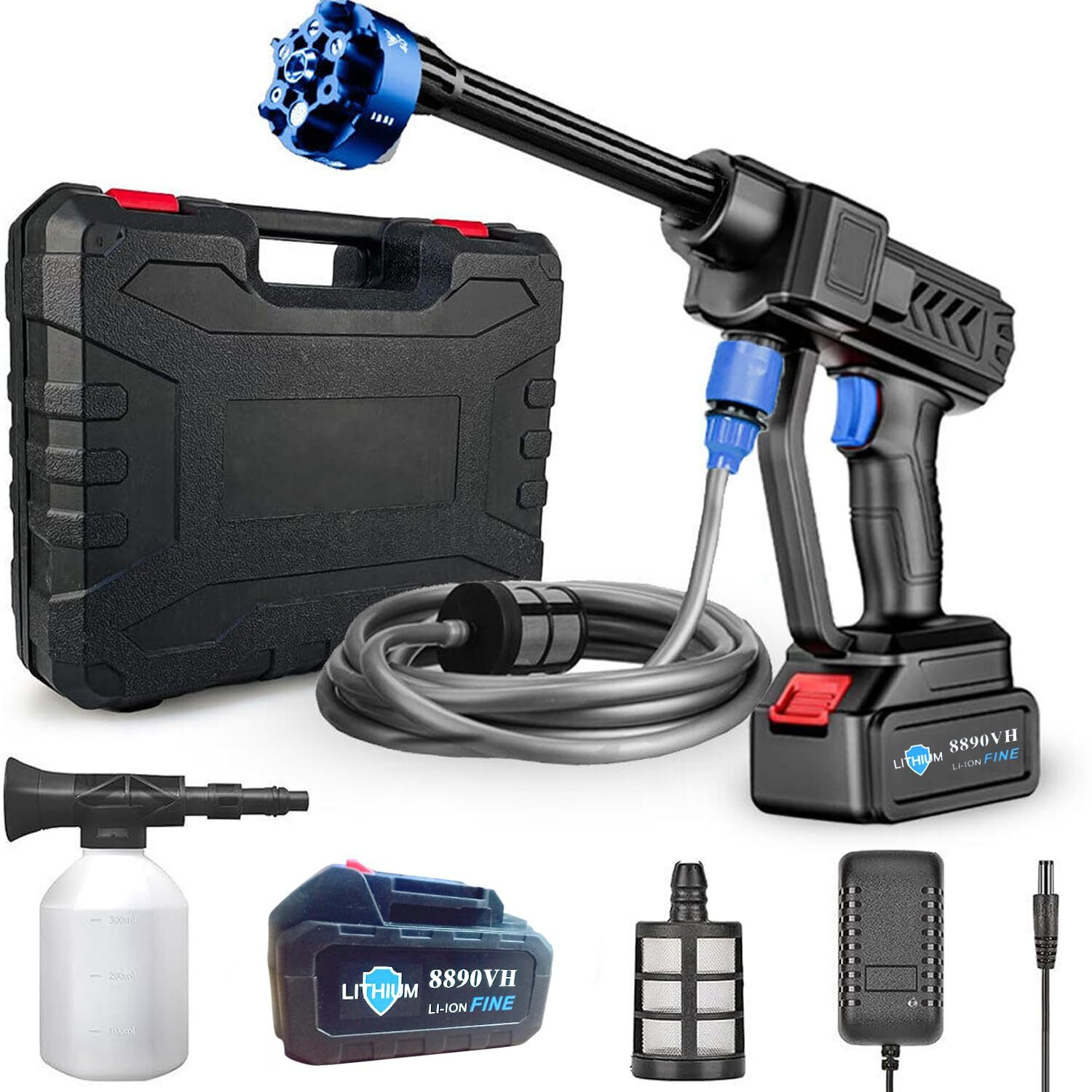 KRESHU 6-in-1 Cordless Portable Pressure Washer Gun | 48V 12000mAh High Pressure Water Gun | Rechargeable with 6 Spray Modes - Ideal for Car Washing, Gardens, and Outdoor Cleaning (1-Piece)