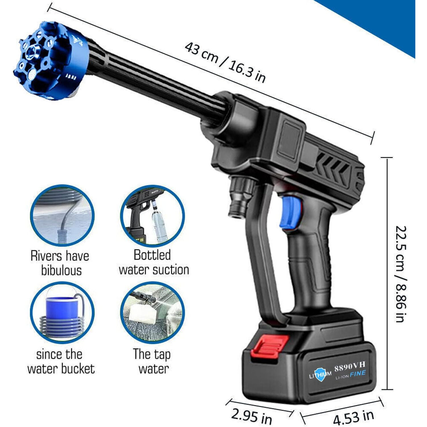 KRESHU 6-in-1 Cordless Portable Pressure Washer Gun | 48V 12000mAh High Pressure Water Gun | Rechargeable with 6 Spray Modes - Ideal for Car Washing, Gardens, and Outdoor Cleaning (1-Piece)