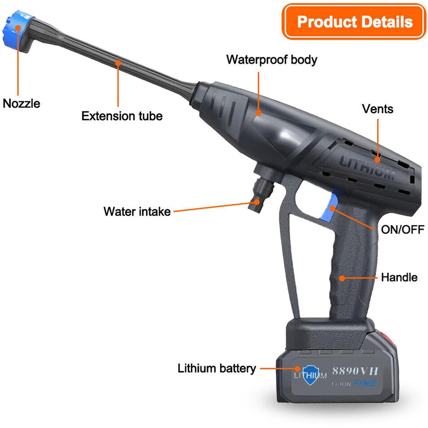 KRESHU 6-in-1 Cordless Portable Pressure Washer Gun | 48V 12000mAh High Pressure Water Gun | Rechargeable with 6 Spray Modes - Ideal for Car Washing, Gardens, and Outdoor Cleaning (1-Piece)