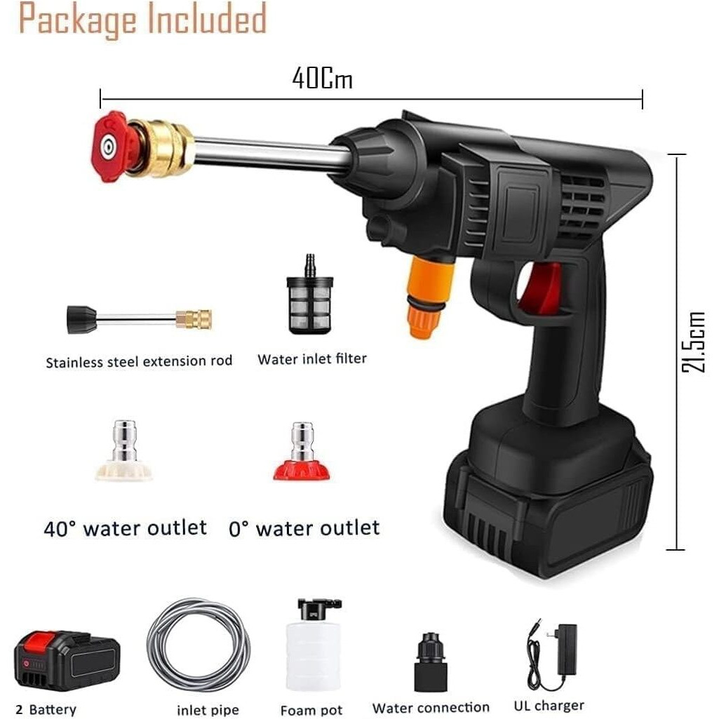 Zenolyx Cordless Portable Wireless Pressure Washer Gun 48V 12000mah High Pressure Water Gun for Car Wash Bike Washing Cleaning| Adjustable Nozzle and 5M Hose Pipe (Double_BETTERY)