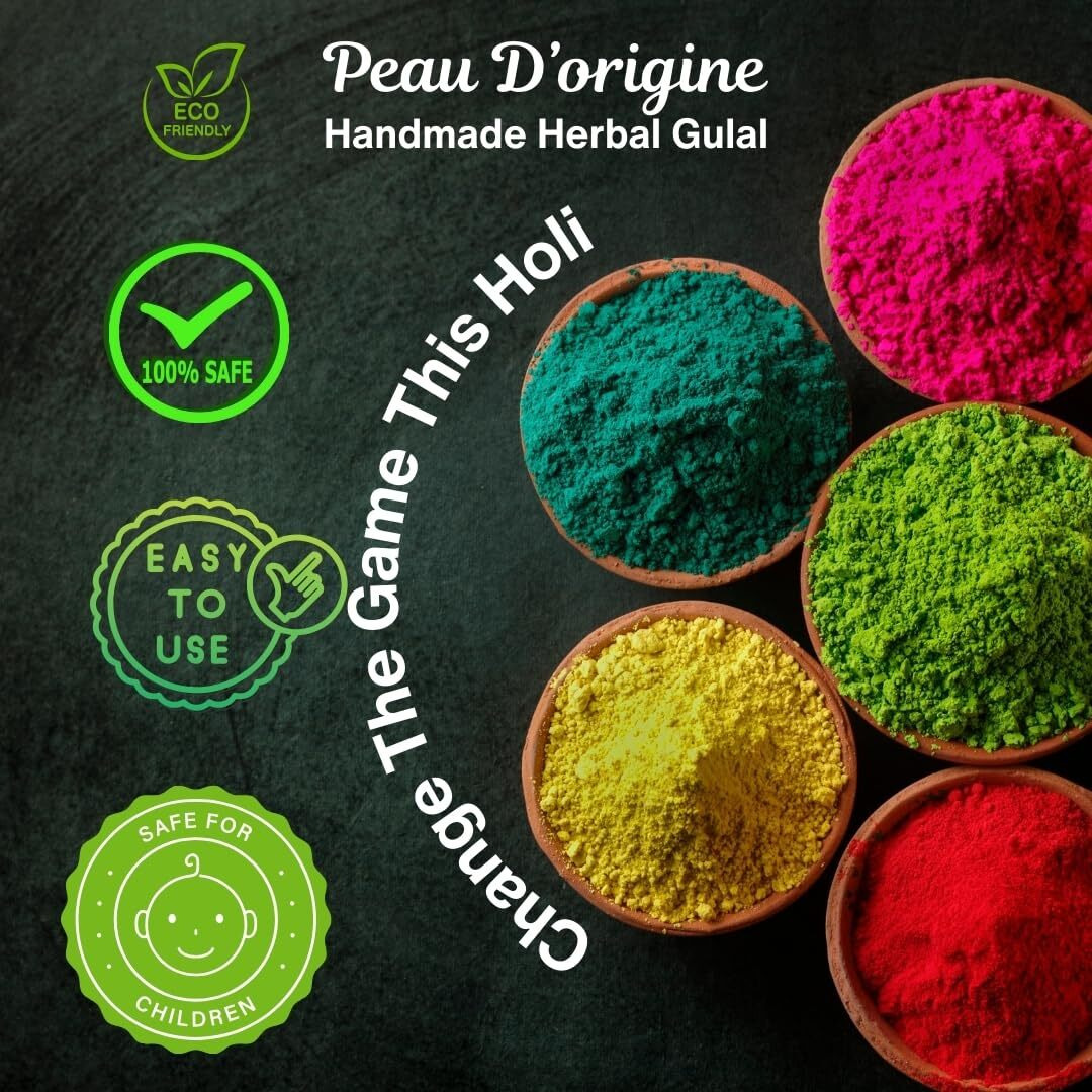 Peau Dorigine Naturals Holi Colors Organic Gulaal Green, Yellow and Red Color Hand-Made Non Toxic Eco Friendly Herbal Gulal Powder Pack of 3 (100gm x 3)