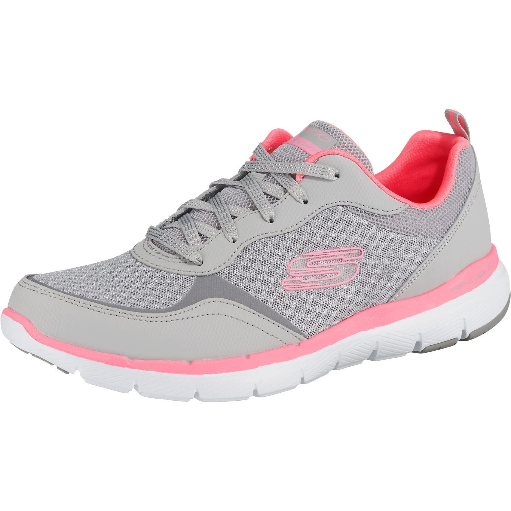 Skechers Womens Flex Appeal 3.0-GO Forward Light Gray/HOT Pink Casual Shoe -3 UK (6 US) (13069)