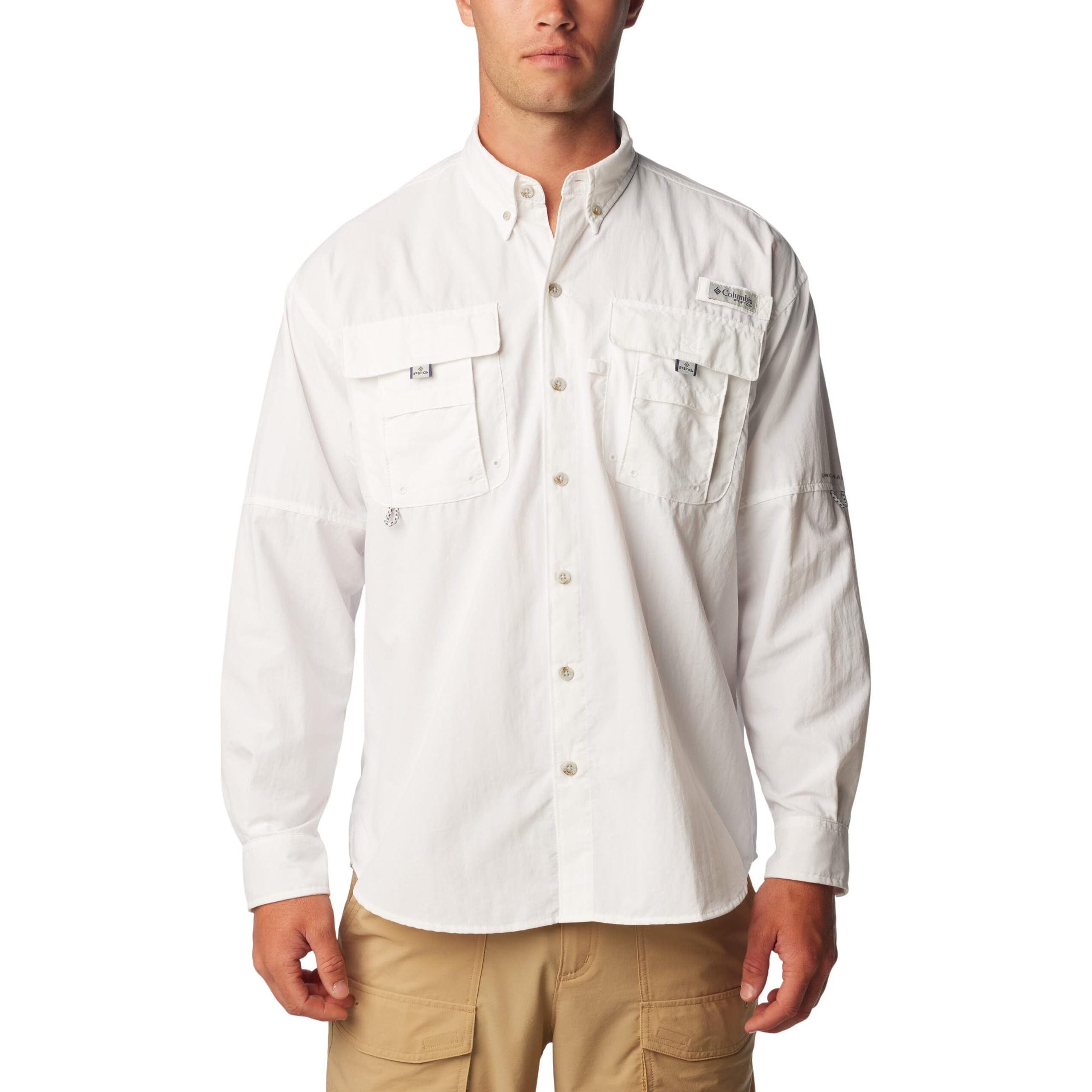 Columbia Mens Bahama II Long Sleeve Shirt, Fossil, XXL White