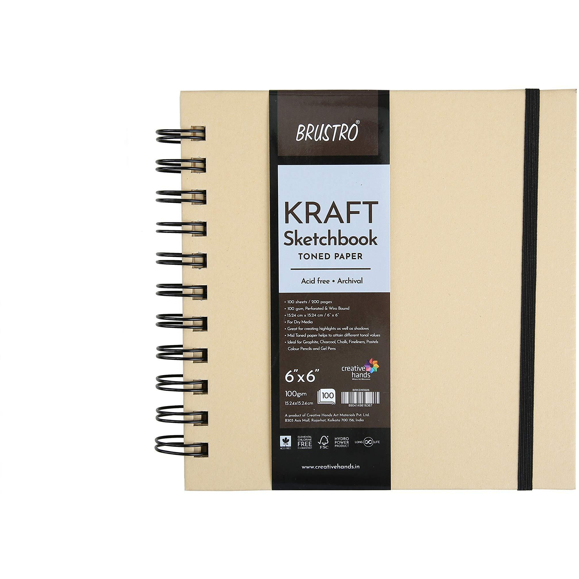 Brustro Toned Paper - Kraft Sketchbook, Wiro Bound, Size 6" x 6", 100GSM (100 Sheets) 200 Pages