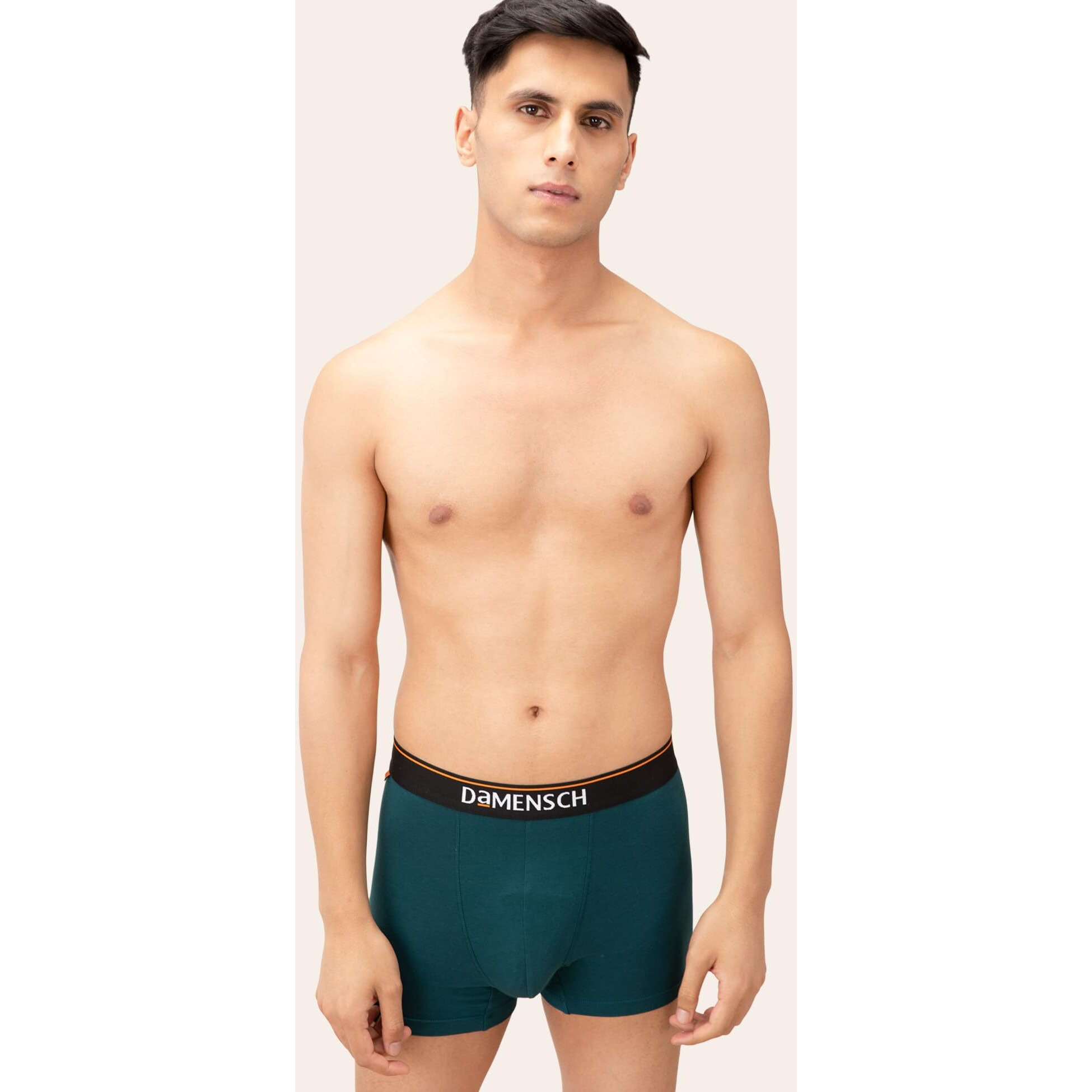 DAMENSCH Men's Regular Fit Cotton Basic Solid Trunks | Combed Cotton, Stretchy Fabric, Anti-Bacterial and Microfibre Waistband, Underwear for Men, Innerwear Men-Charcoal Dust,Teal Trust-S