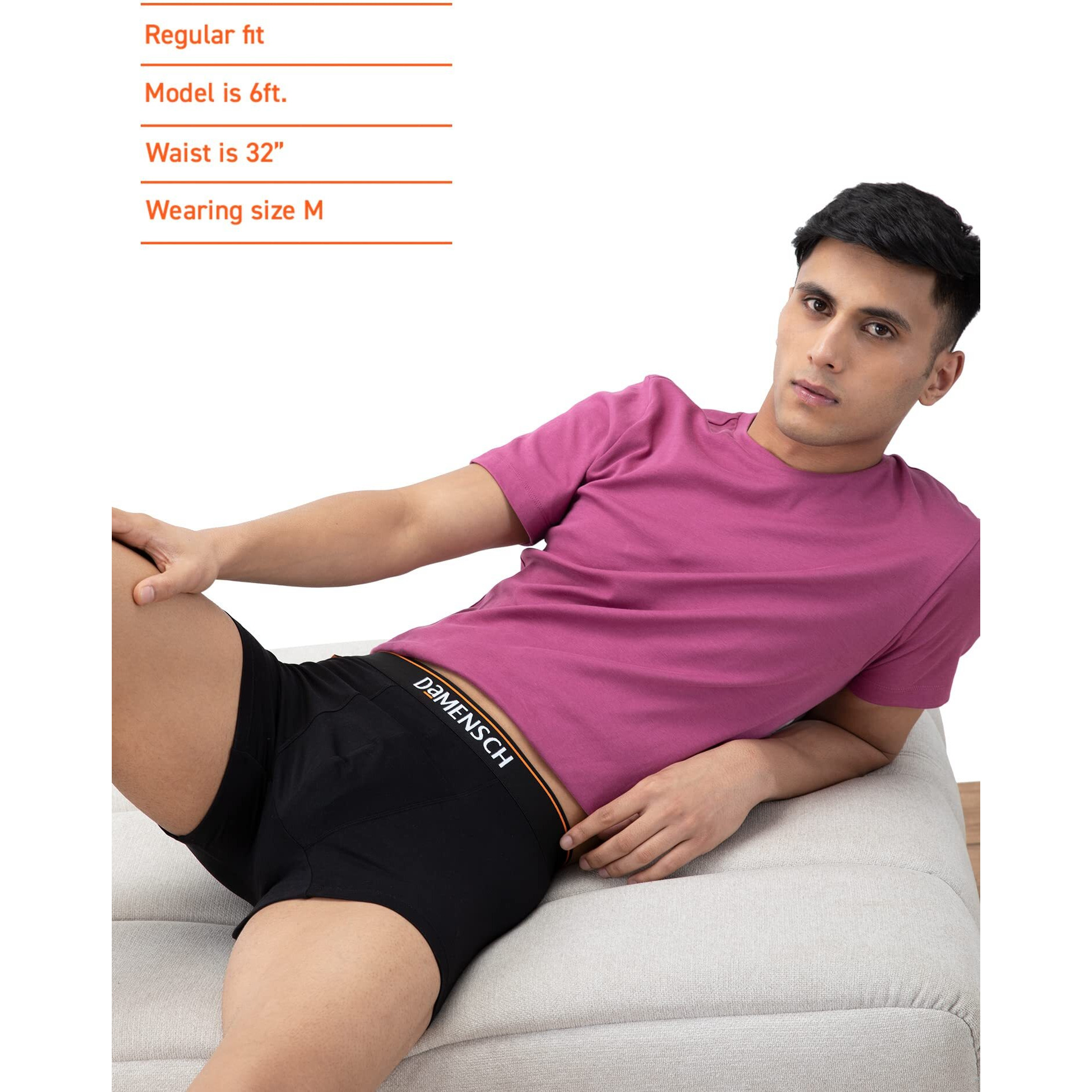 DAMENSCH Men's Regular Fit Cotton Basic Solid Trunks | Combed Cotton, Stretchy Fabric, Anti-Bacterial and Microfibre Waistband, Underwear for Men, Innerwear Men-Black Knight,Violet View-M