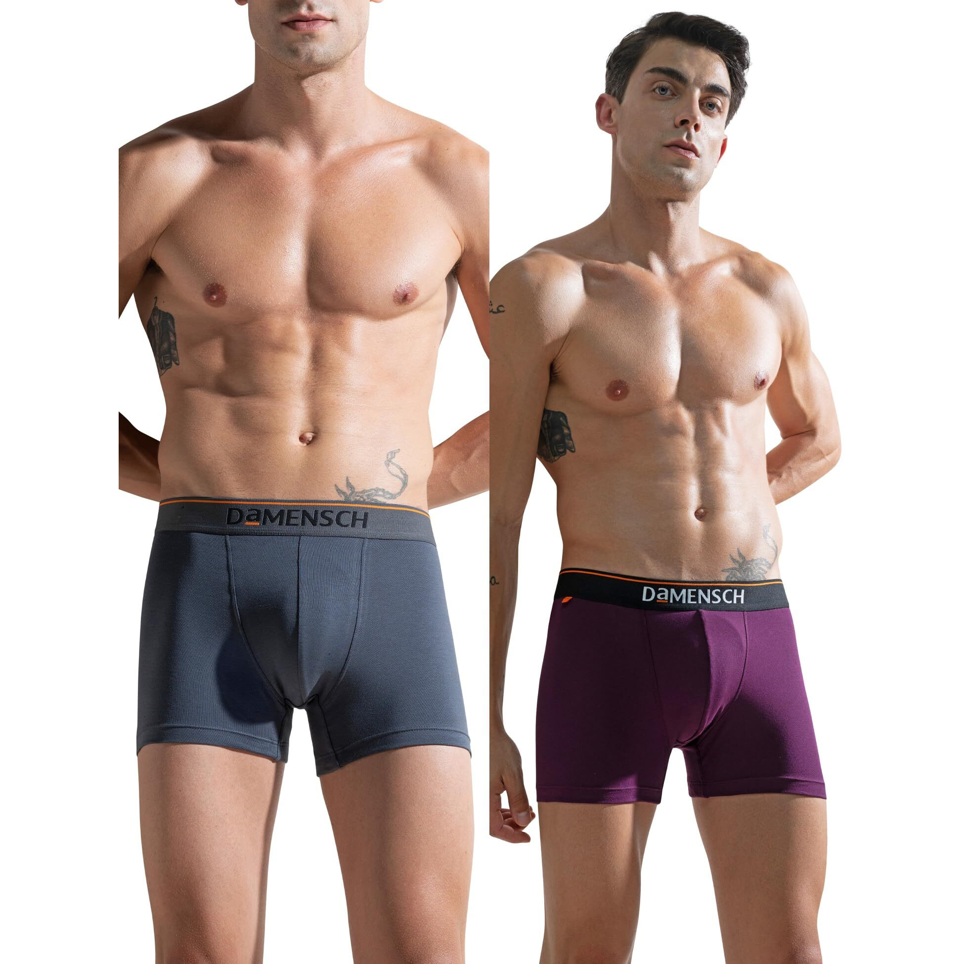 DAMENSCH Men's Regular Fit Cotton Basic Solid Trunks | Combed Cotton, Stretchy Fabric, Anti-Bacterial and Microfibre Waistband, Underwear for Men, Innerwear Men-Charcoal Dust,Violet View-XL
