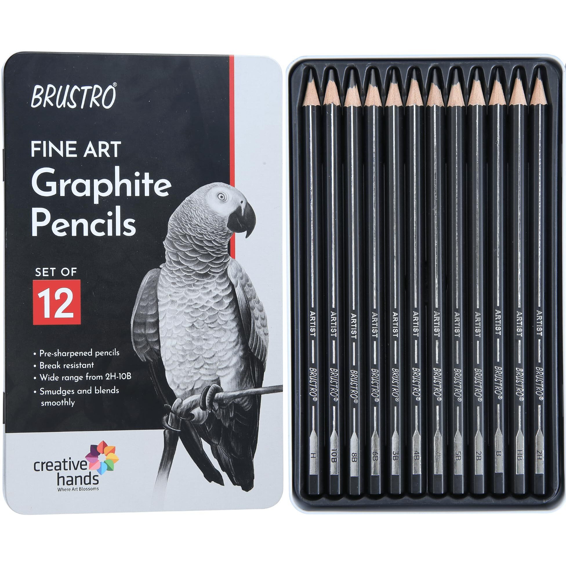 BRUSTRO Artists Fineart Graphite Pencil Set of 12 (10B-2H) with Artists Sketchbook, A6, Wiro Bound, 116 Pages 160 GSM |Ideal for Drawing,Sketching,Mandala,Shading,Artwork, Artists, Professionals.