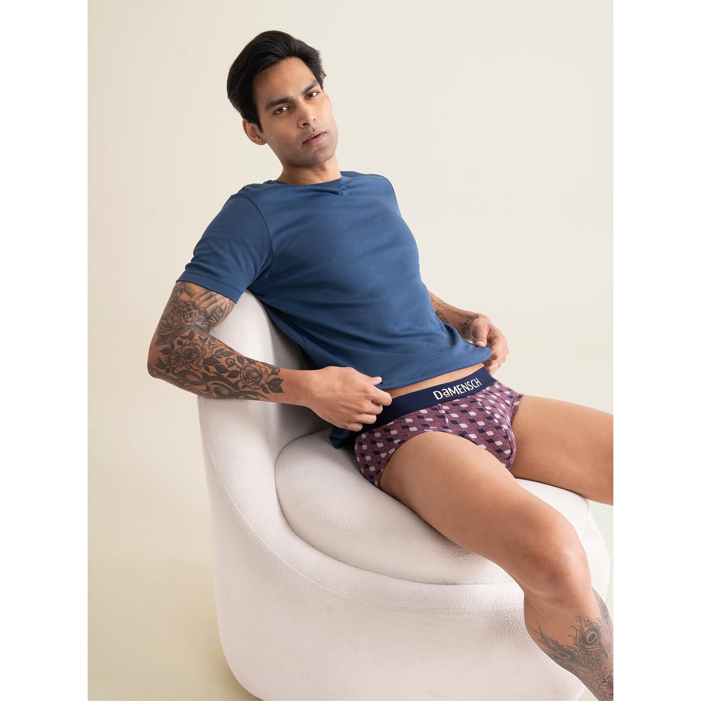 DAMENSCH Deo-Cotton Tonal Print Brief-Pack of 3-Tulipwood,Forest Biome,Soft Chambray-Large