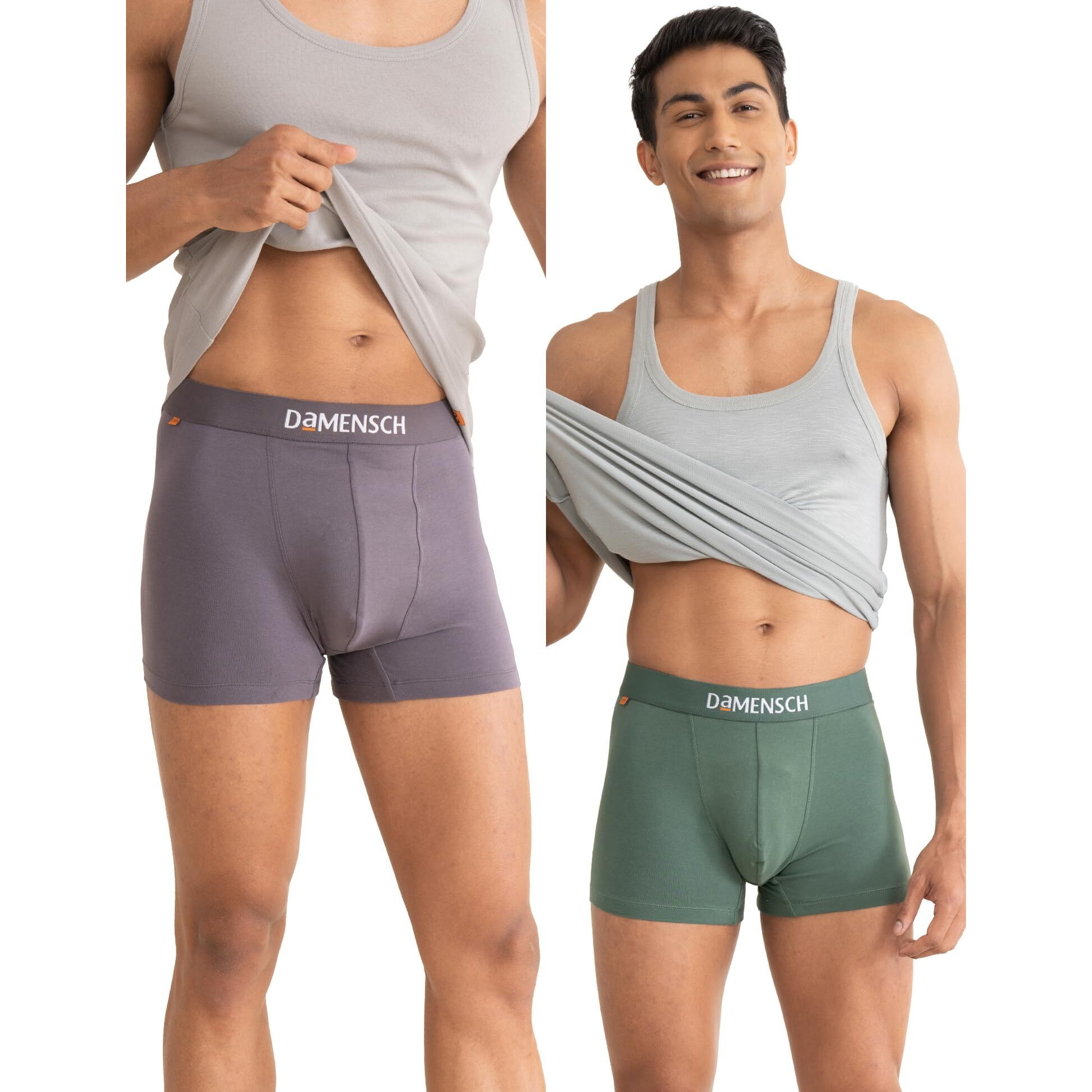 DAMENSCH Deo-Cotton Tonal Solid Trunk -Pack of 2 - Dark Ivy (Ivy Green), Rabbit (Mineral Grey) - X-Large
