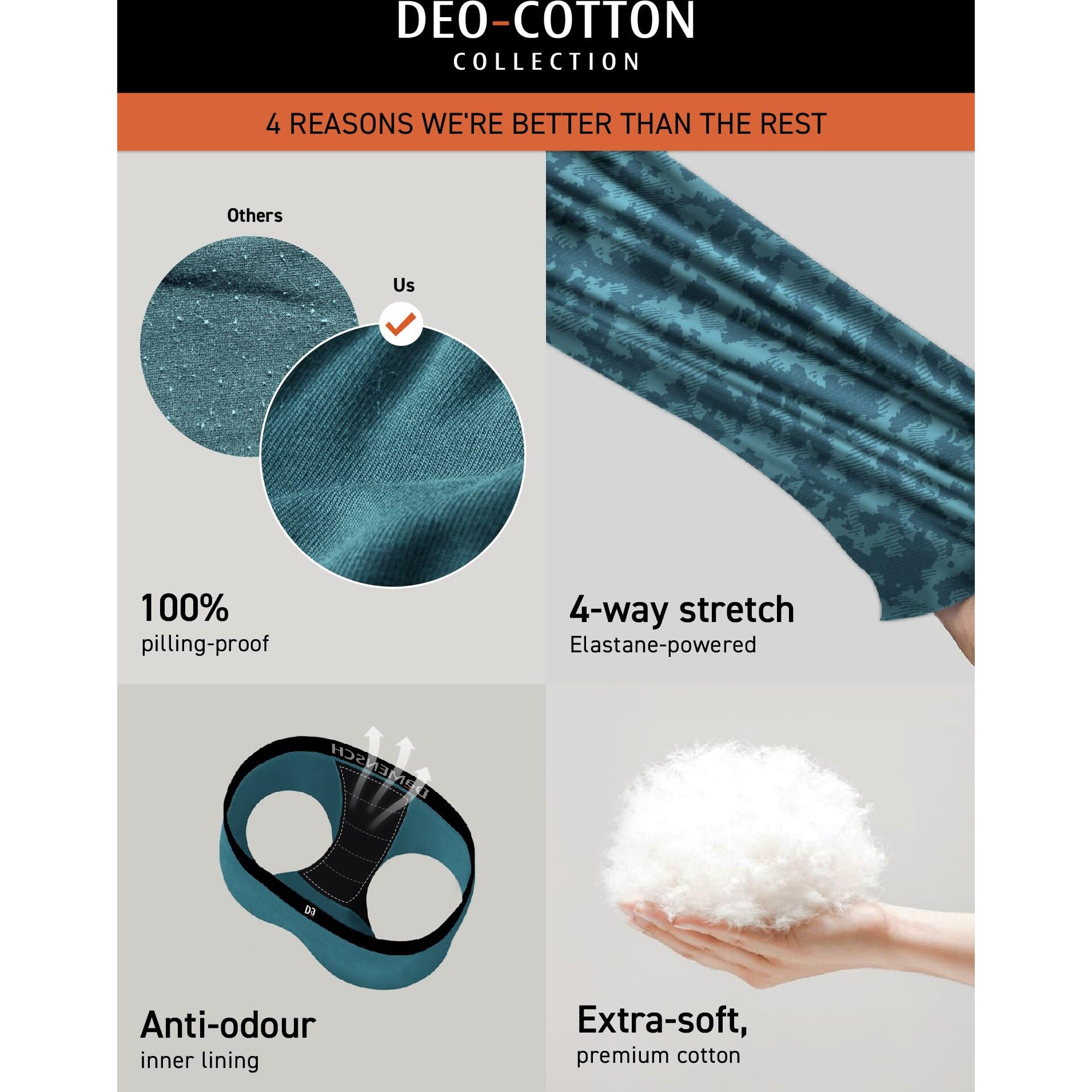 DAMENSCH Men's Deo-Cotton Deodorizing Brief- Pack of 3- Snapping Red, Dessert Grey, Sweet Black- X-Large