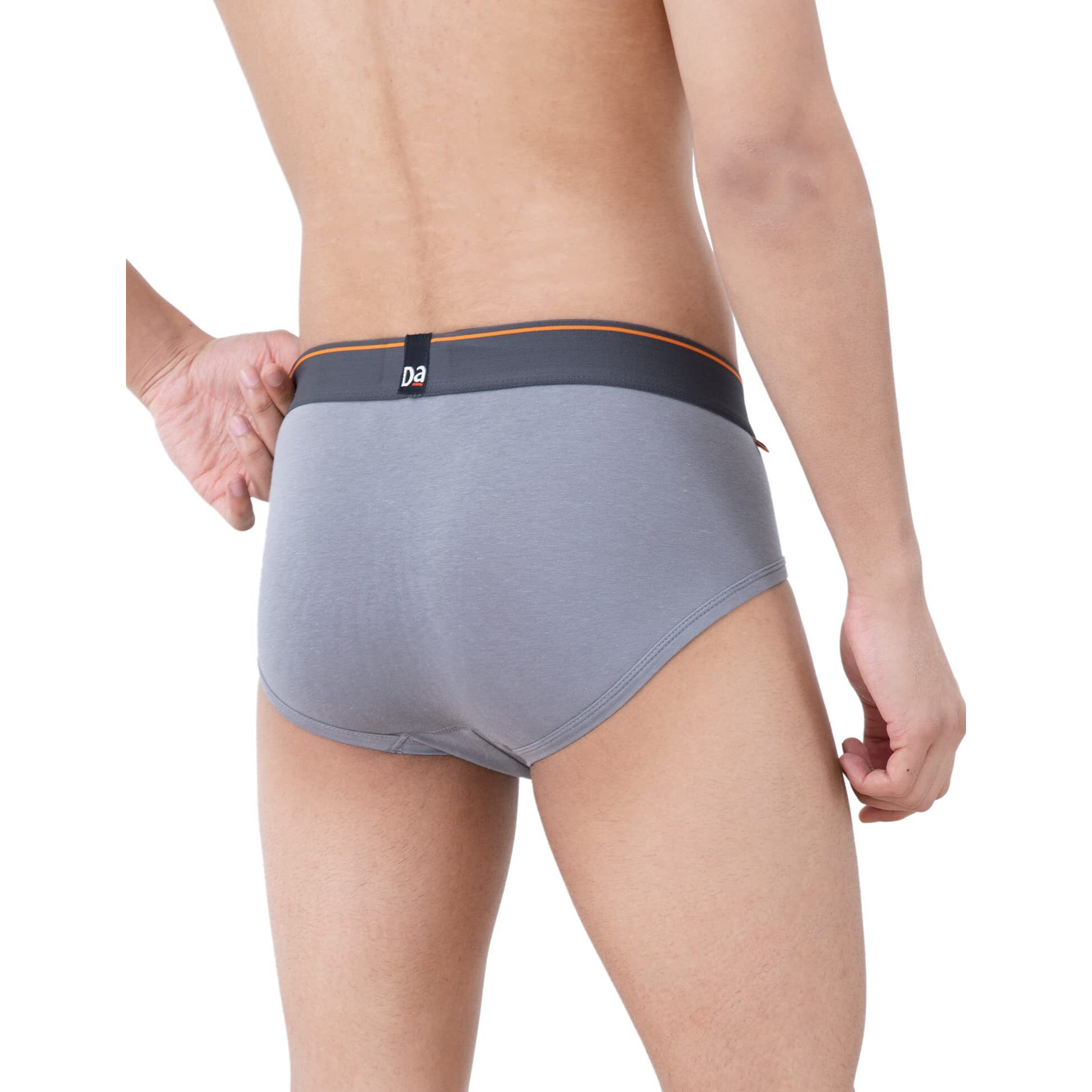 DAMENSCH Men's Deo-Cotton Deodorizing Brief- Pack of 3- Marbled Blue, Sweet Black, Dessert Grey- Large