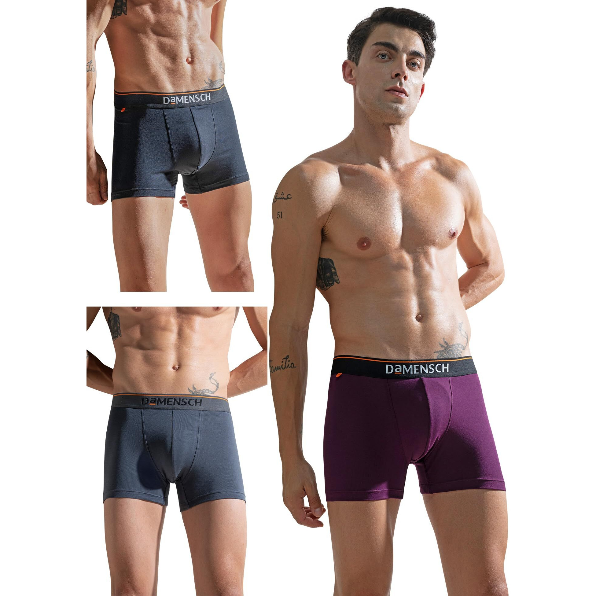 DAMENSCH Men's Cotton Blend Trunks (Pack of 3) (DAM-CTS-T-VOV-CCD-BKN-PACK-3-XL_Violet View, Charcoal Dust, Black Knight_XL)