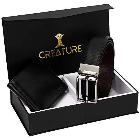 CREATURE Belt Wallet Combo For Men Pu-Leather Black/Brown Reversible Belt For Men(BL-024-WL-030)