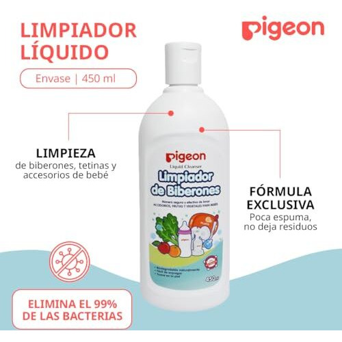 Pigeon Liquid Cleanser Bottle,Cleanser For Nursing Product,Ph Friendly,No Added Color,No Added Alcohol,Natural Cleanser For Baby Feeding Bottle,Food Bowls,Feeding Accessories,Fruits&Vegitables,450 Ml