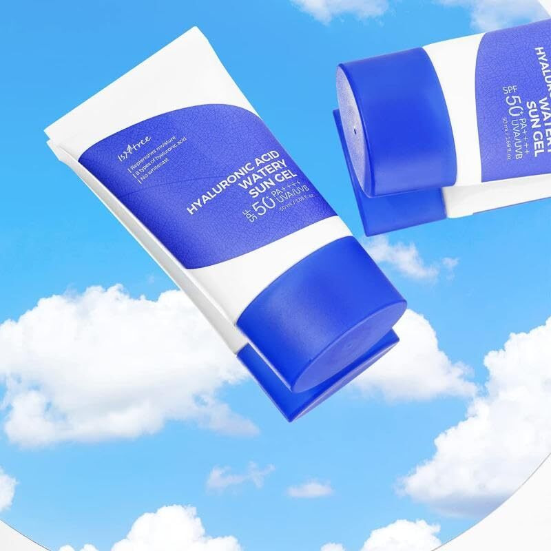 Isntree Hyaluronic Acid Watery Sun Gel Spf 50+ Pa++++ 1.69 Fl Oz,8 Types Of Hyaluronic Acid,Strong Protection Against Uva And Uvb Rays,No White Cast,Reef-Safe,Non-Nano Sunscreen For All Skin Type