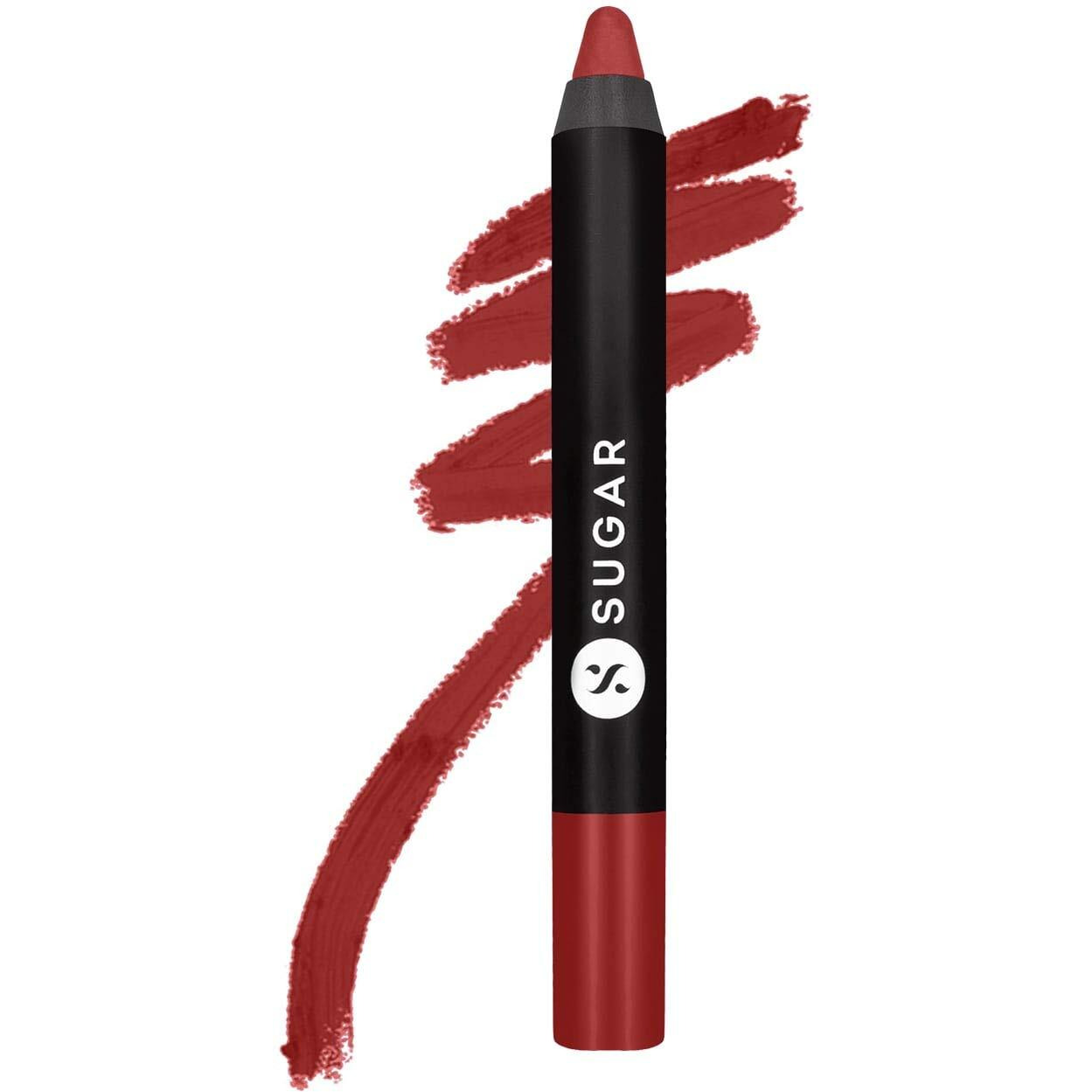 SUGAR Cosmetics Matte as Hell Crayon Lipsticks for Women | Lasts Up To 8+ Hours | Lip Crayon with Sharpener | 2.8gm - 08 Jackie Brown