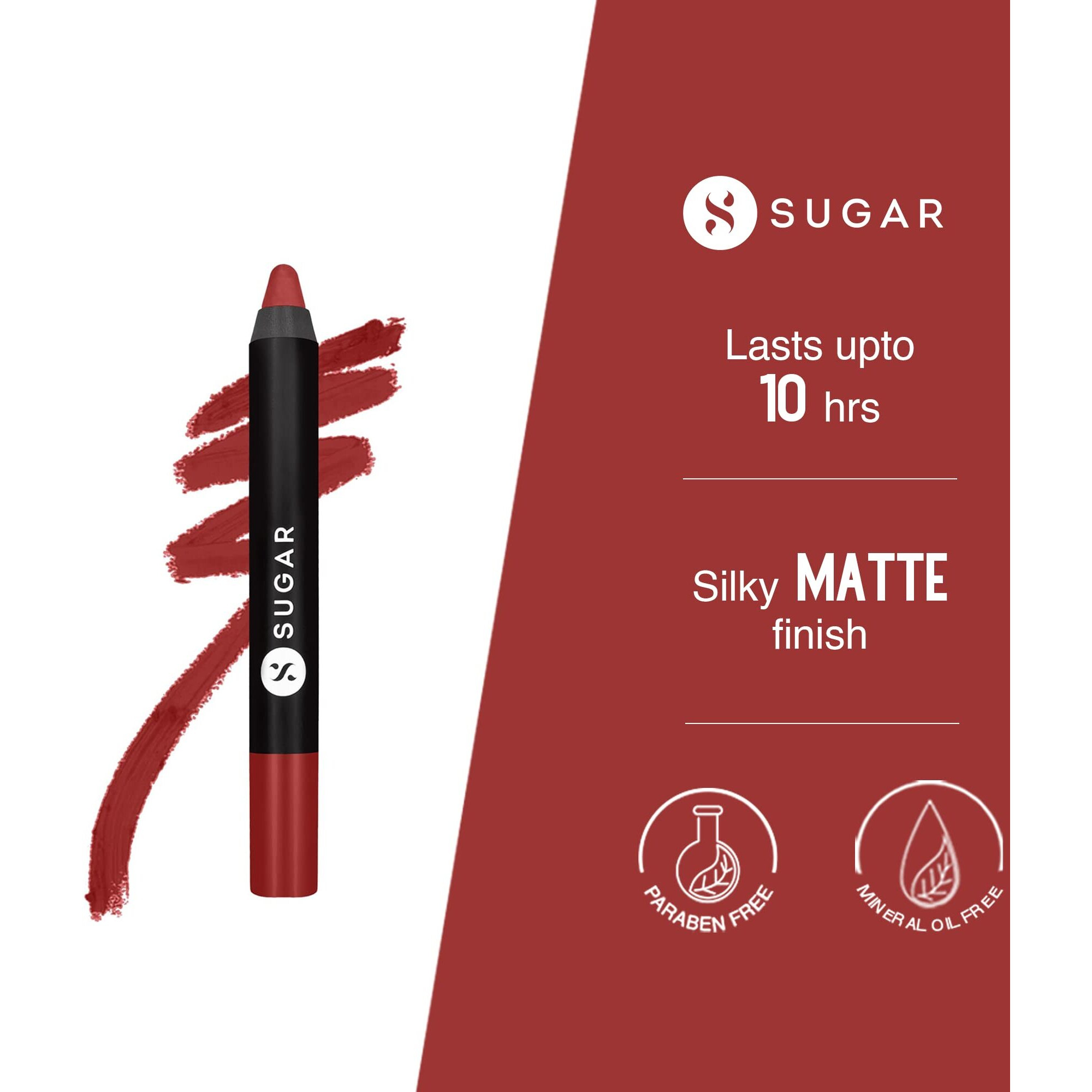 SUGAR Cosmetics Matte as Hell Crayon Lipsticks for Women | Lasts Up To 8+ Hours | Lip Crayon with Sharpener | 2.8gm - 08 Jackie Brown