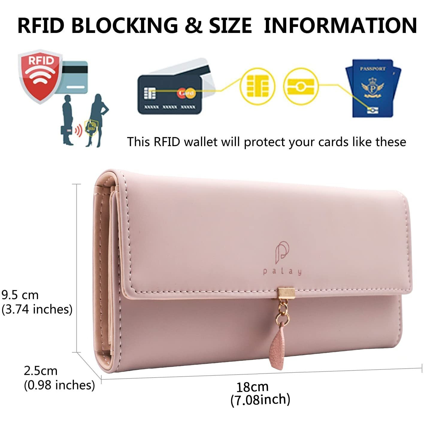 PALAY Women s PU Leather Long Wallet with Leaf Pendant Card Holders Phone Pocket Girls Zipper Coin Purse (Pink)
