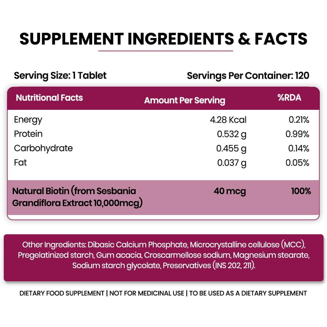 Vlado s Himalayan Organics Biotin 10000mcg for Hair Growth - 120 Tablets