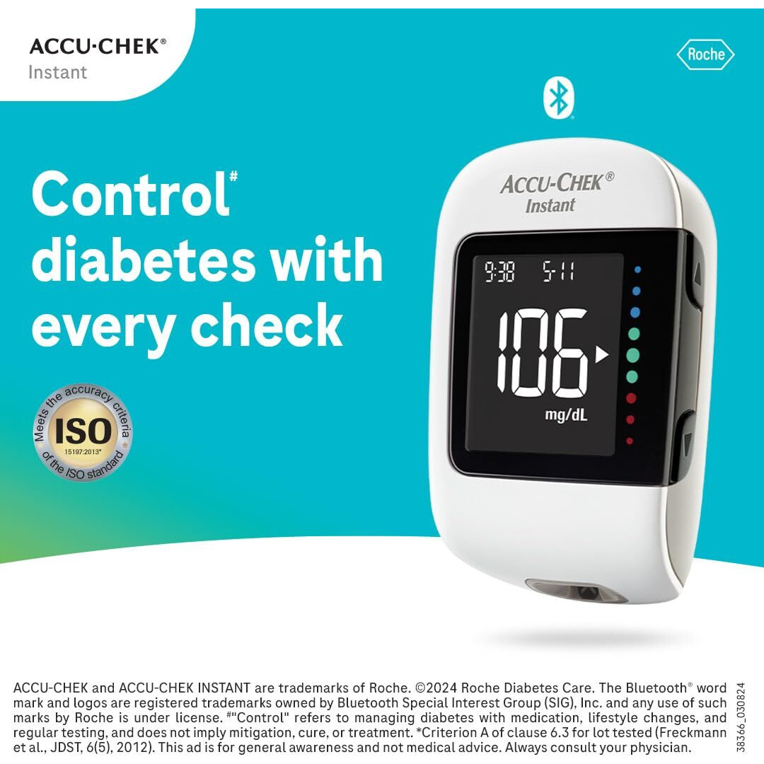 Accu-Chek Instant Blood Glucose Glucometer (with Bluetooth) with Vial of 10 Strips, 10 Lancets and a Lancing Device FREE for Accurate Blood Sugar Testing