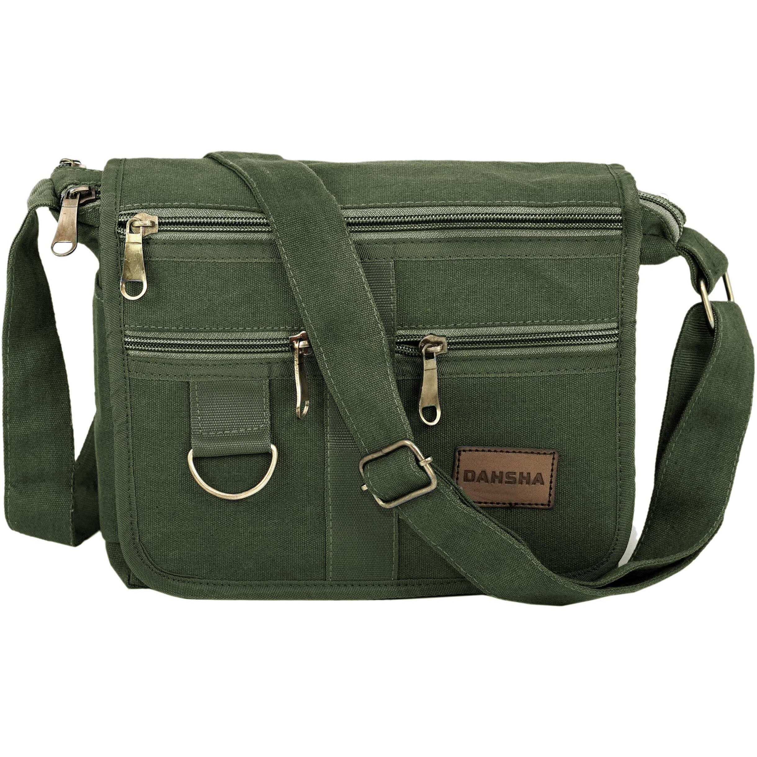 DAHSHA 8.5 Inch Stylish Small Cotton Sling Cross Body Travel Office Business Messenger One Side Shoulder Bag For Men Women (Olive Green, 24 x 8.8 x 21.5 CM)