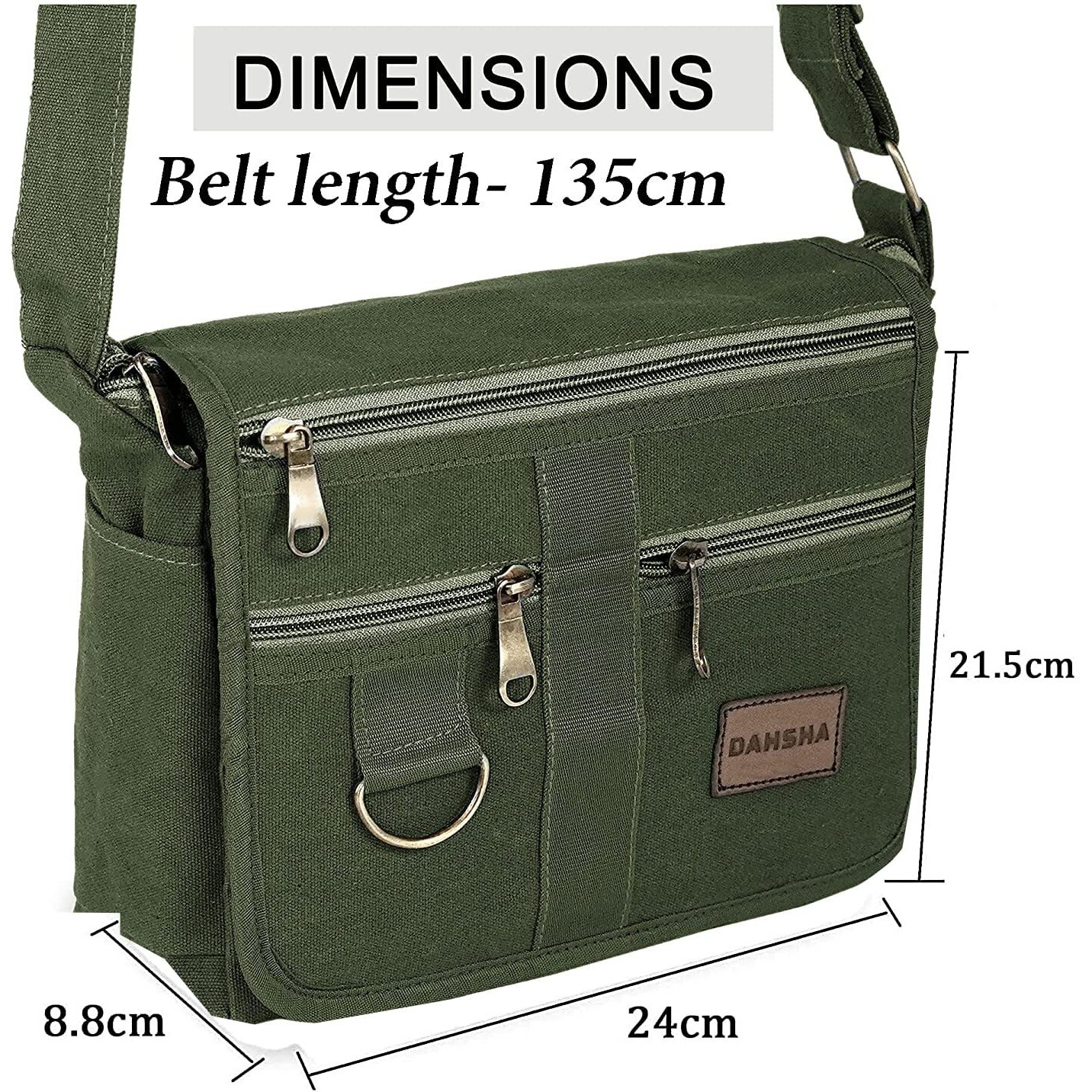 DAHSHA 8.5 Inch Stylish Small Cotton Sling Cross Body Travel Office Business Messenger One Side Shoulder Bag For Men Women (Olive Green, 24 x 8.8 x 21.5 CM)
