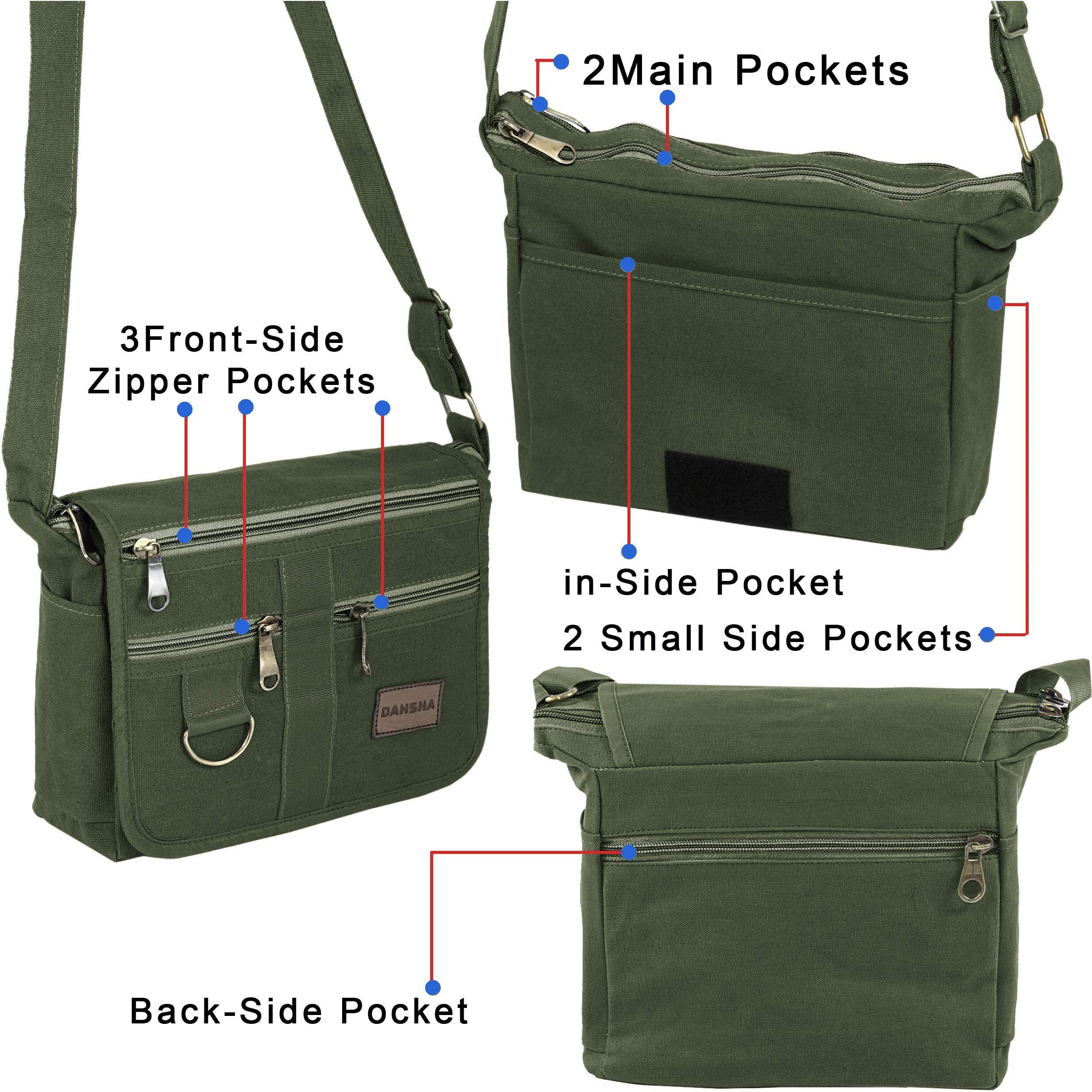 DAHSHA 8.5 Inch Stylish Small Cotton Sling Cross Body Travel Office Business Messenger One Side Shoulder Bag For Men Women (Olive Green, 24 x 8.8 x 21.5 CM)