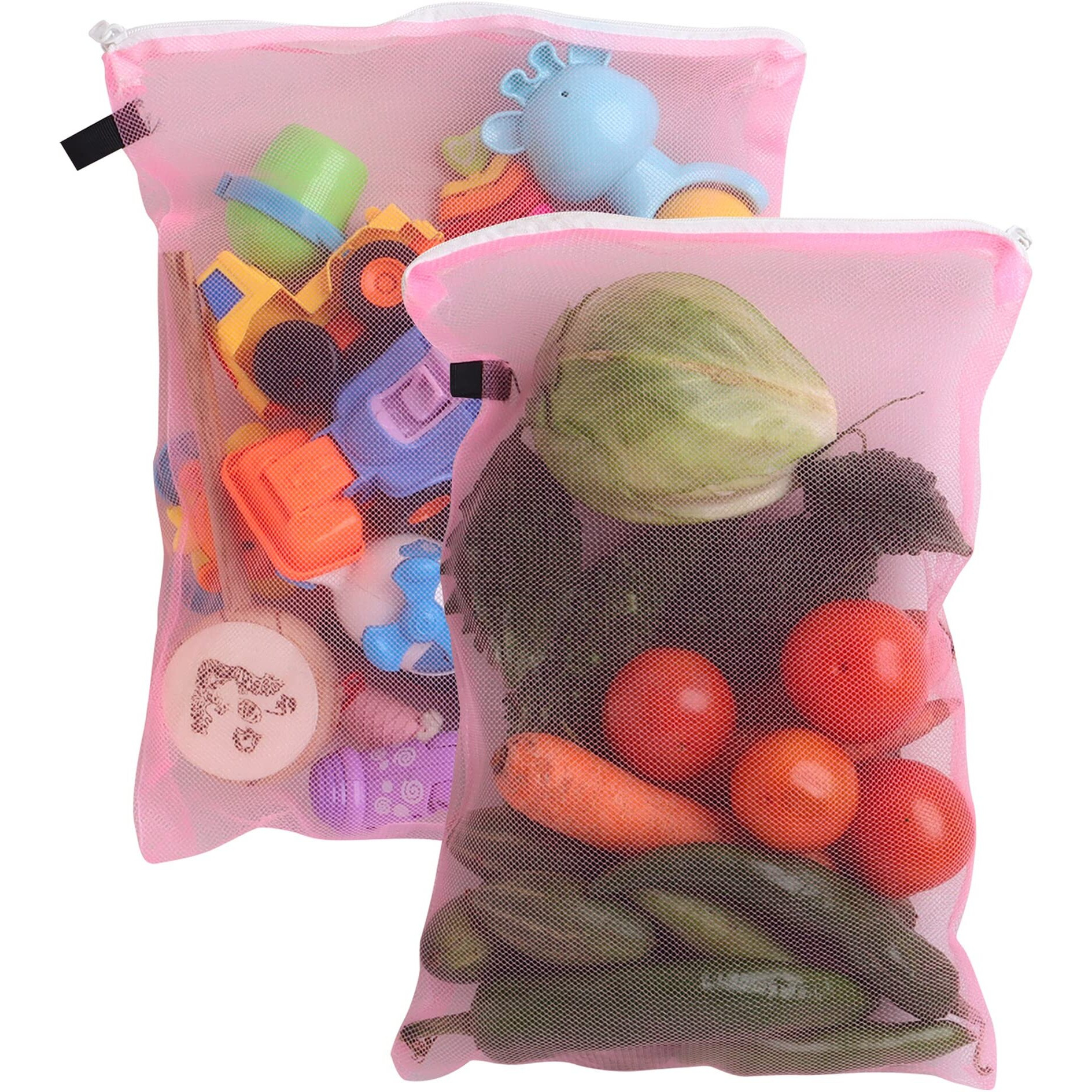 SIO Eco Friendly Produce Fridge Storage Reusable Mesh & Net Vegetable Storage Bags for Fridge Vegetable Fruit Bag for Grocery Shopping & Washable Reusable Zip Lock Bags Pack of 24