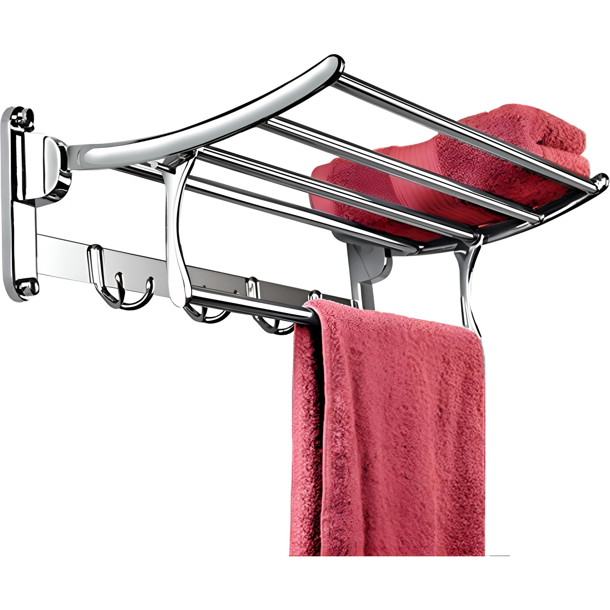 Plantex Towel Hanger for Bathroom/Stainless Steel Folding Towel Holder Stand/Towel Rack for Bathroom (24 Inch-Chrome Finish)