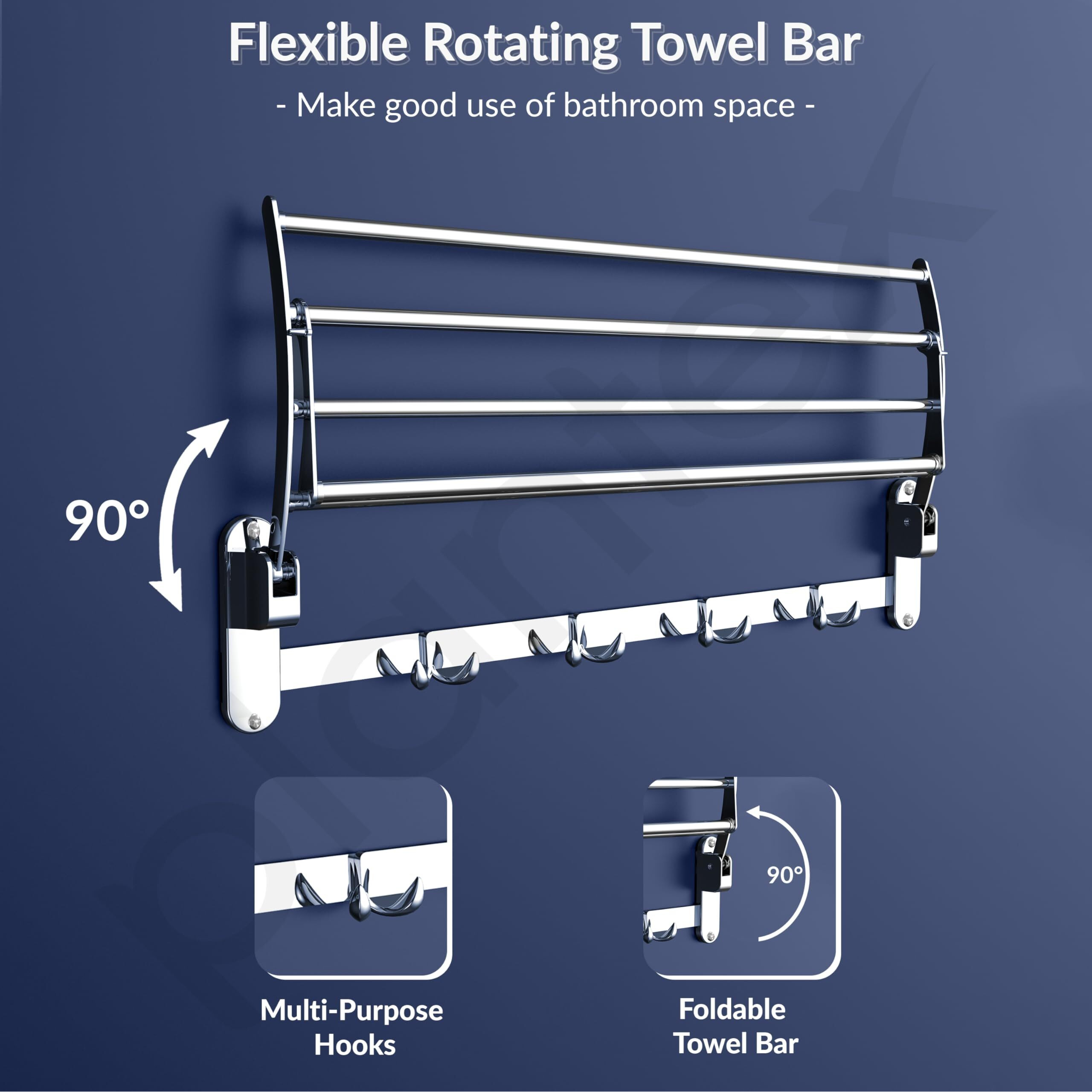 Plantex Towel Hanger for Bathroom/Stainless Steel Folding Towel Holder Stand/Towel Rack for Bathroom (24 Inch-Chrome Finish)