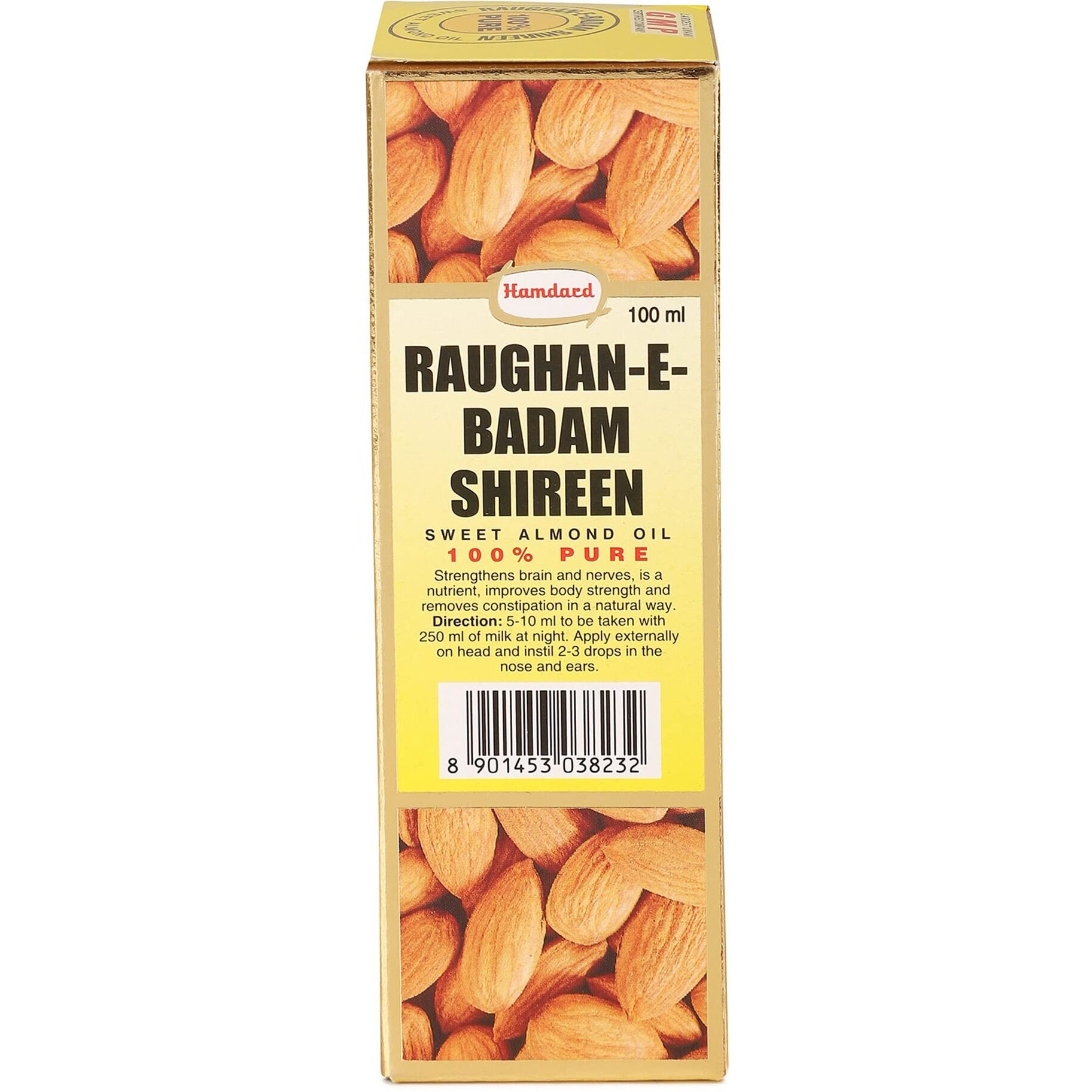 Hamdard RAUGHAN-E-BADAM SHIREEN Sweet Almond Oil for Body, Skin & Hair | 100ml | Natural Almond Oil | Helps Enhance Memory | Helps Relieve Constipation | Helps Build Stronger Muscles | Pack of 2