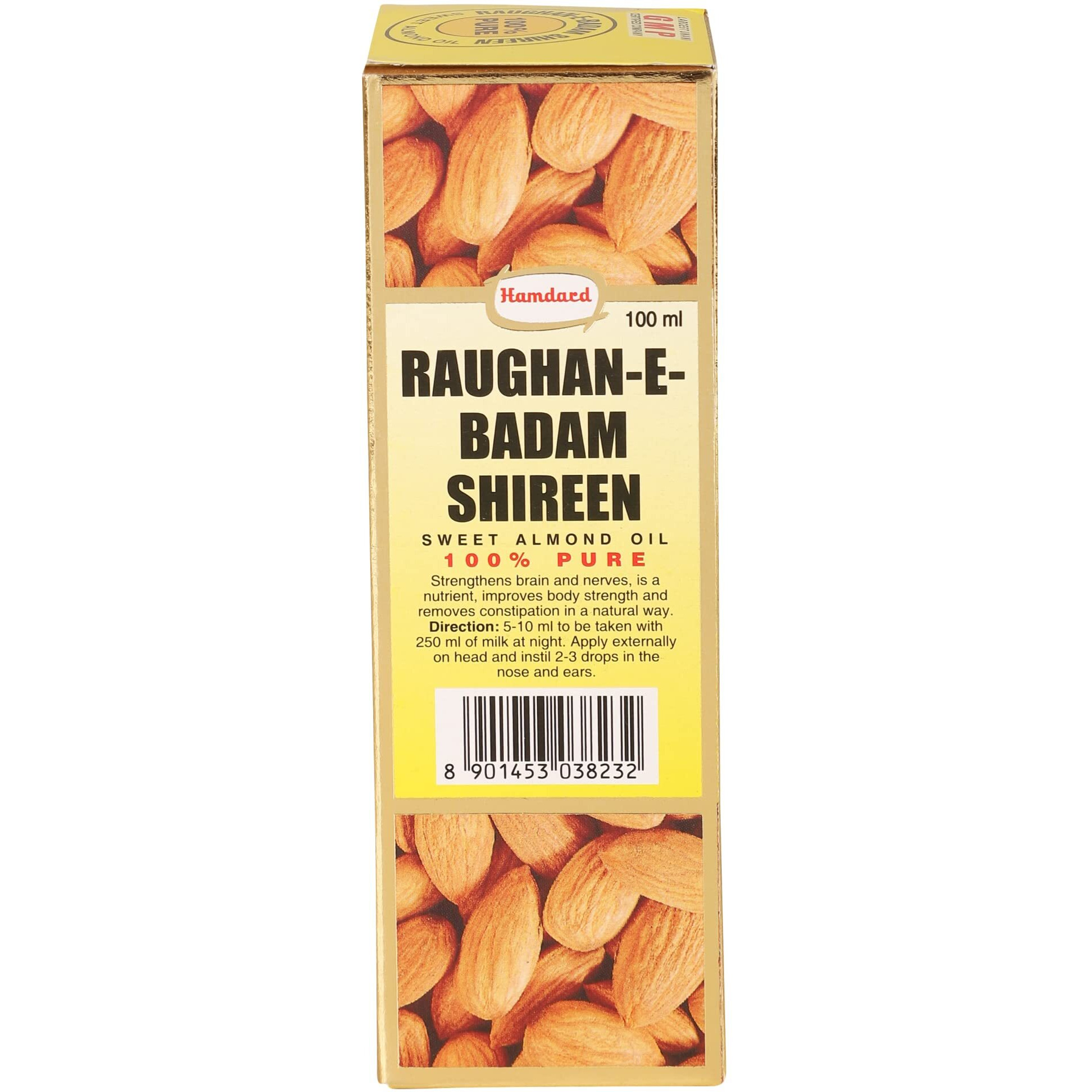 Hamdard RAUGHAN-E-BADAM SHIREEN Sweet Almond Oil for Body, Skin & Hair | 100ml | Natural Almond Oil | Helps Enhance Memory | Helps Relieve Constipation | Helps Build Stronger Muscles | Pack of 2