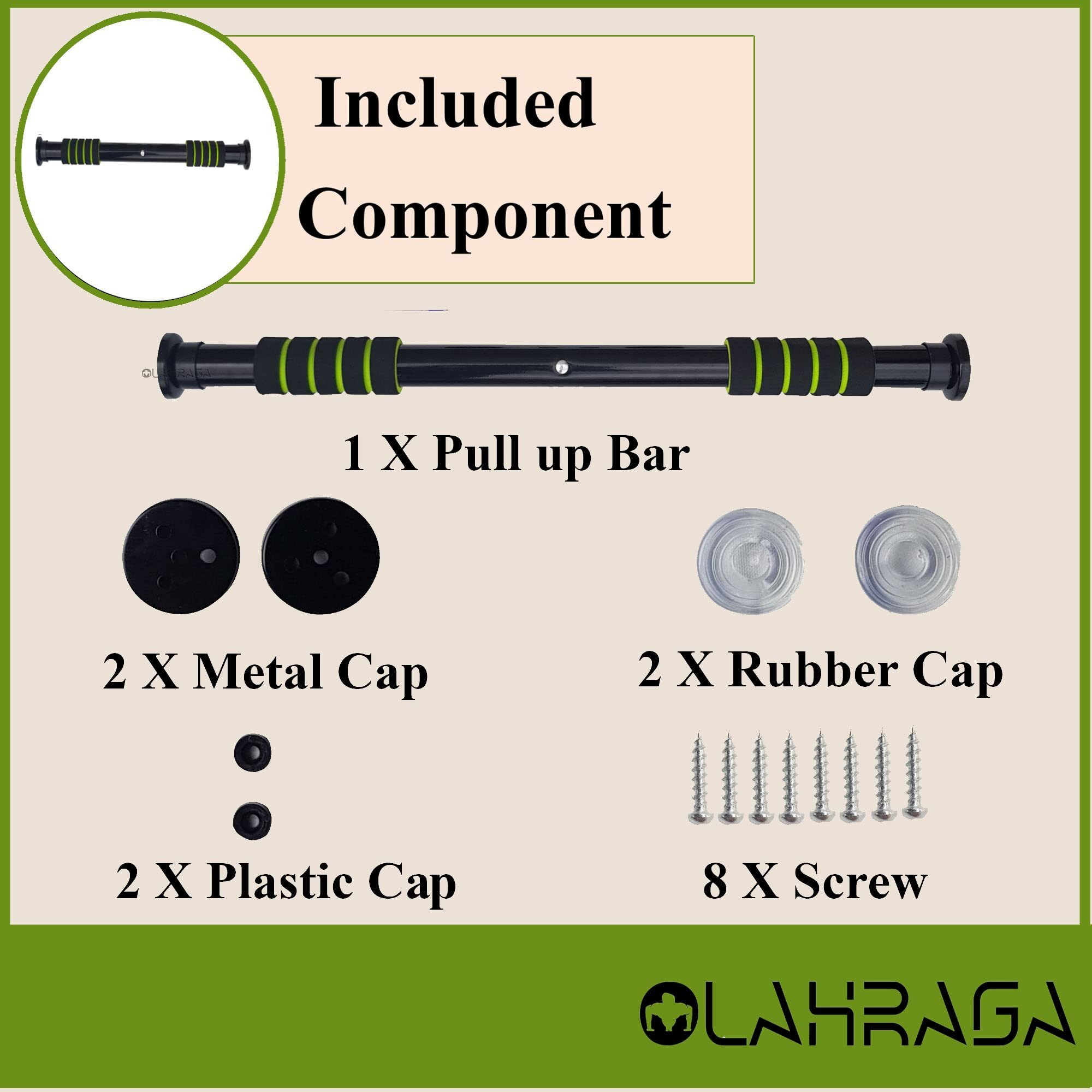 OLAHRAGA Indoor Adjustable Pull Up Bar for Doorway, Training Equipment for Home Gym Exercise, Fitness, Body Workout with Hand Grips (GREEN)