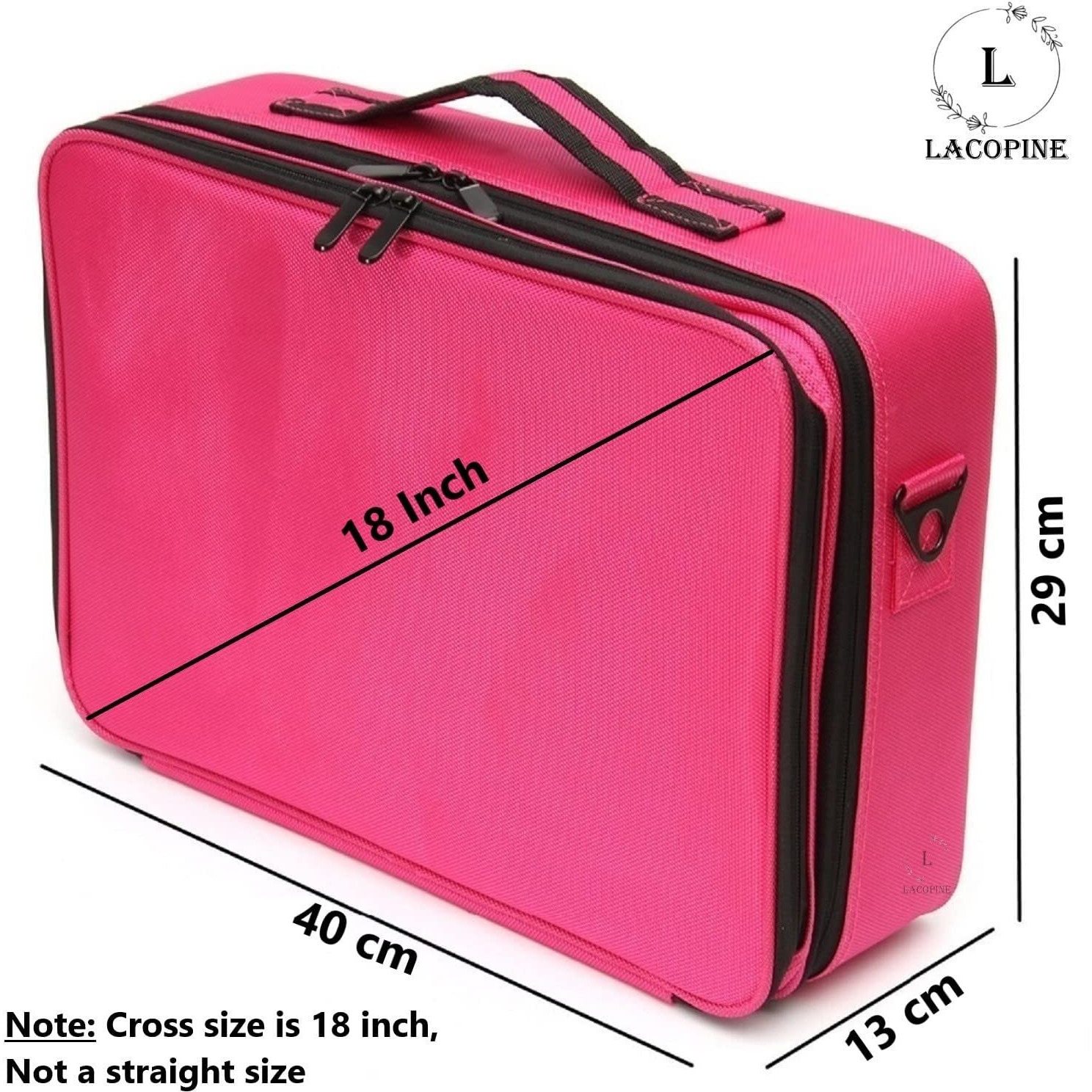 LACOPINE Portable Cosmetic Organizer with Shoulder Straps Multi Functional Cosmetic Bag Makeup Handbag for Travel & Gift (Pink) 40x28x12 cm