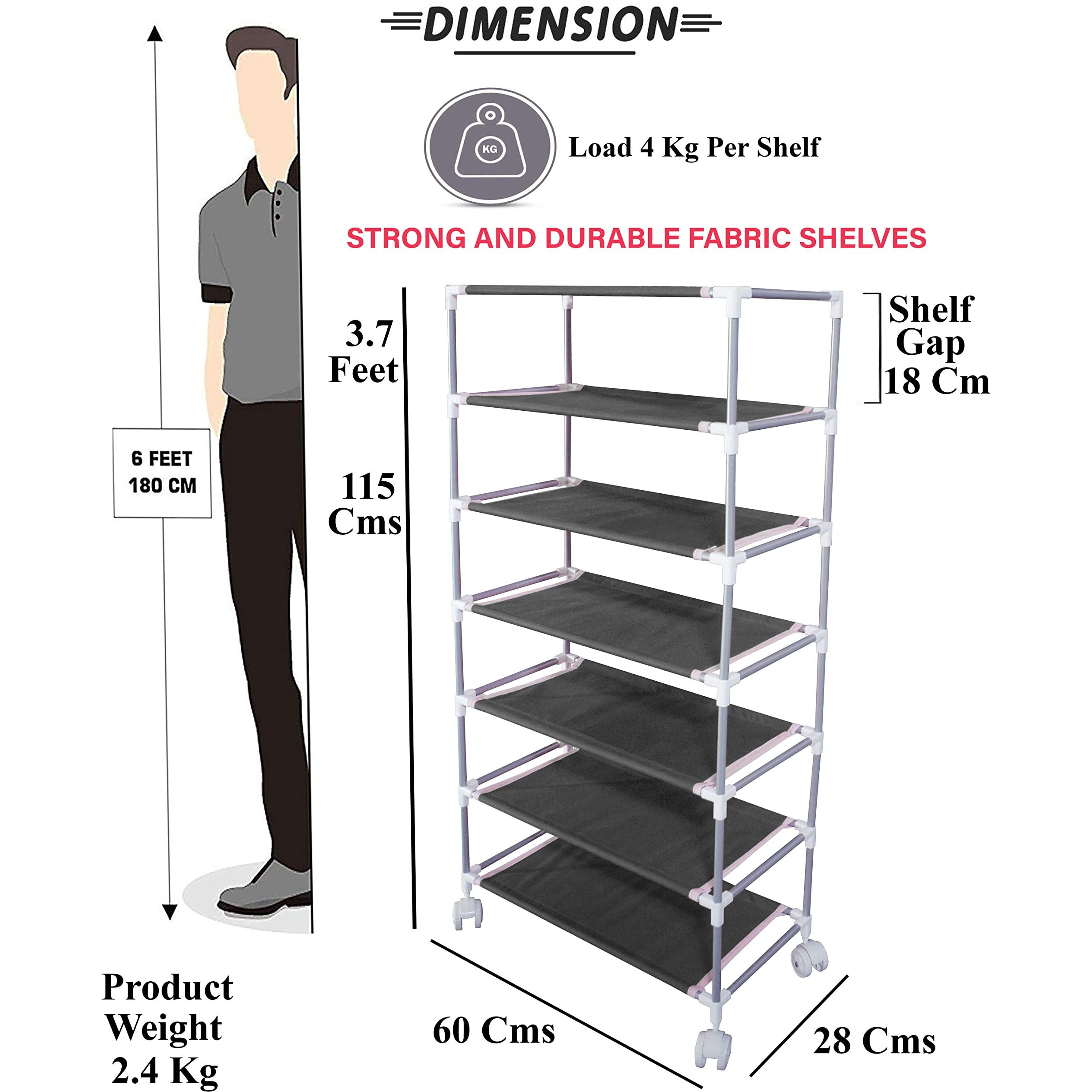 FLIPZON Multipurpose 6 Shelve Baby Wardrobe (Fabric Shelves) - Red (Iron)