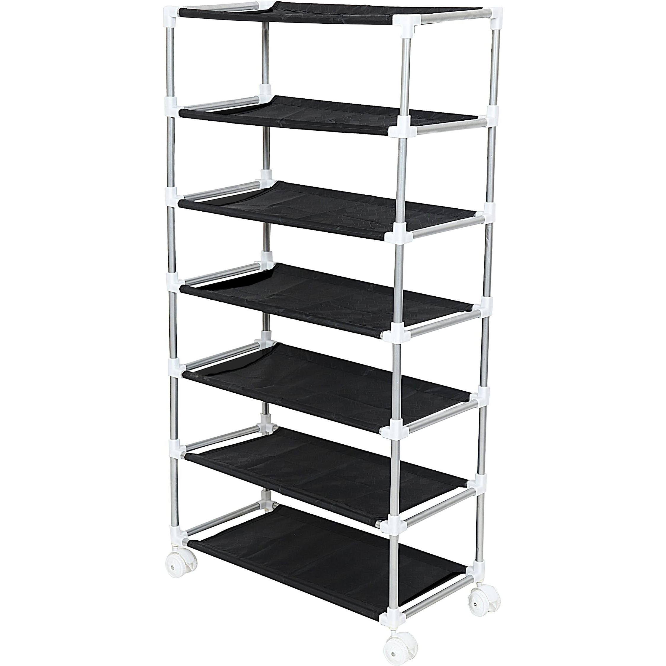 FLIPZON Multipurpose 6 Shelve Baby Wardrobe (Fabric Shelves) - Red (Iron)