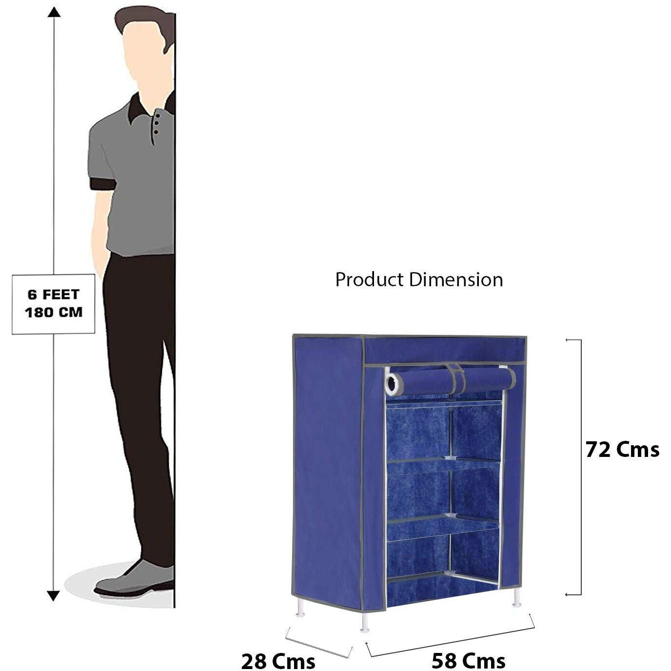 FLIPZON | 4 Shelves Baby Foldable Wardrobe | Non-Woven Fabric Shelves | Blue