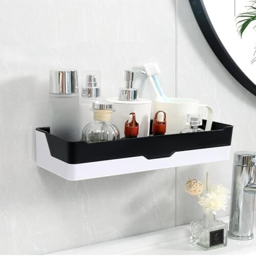 ZURATO Self Adhesive Kitchen and Bathroom Shelves Wall Organizer Plastic Storage Shelf Fashion Simple Style Shower Organizer Rack Storage Holder - Pack of 2