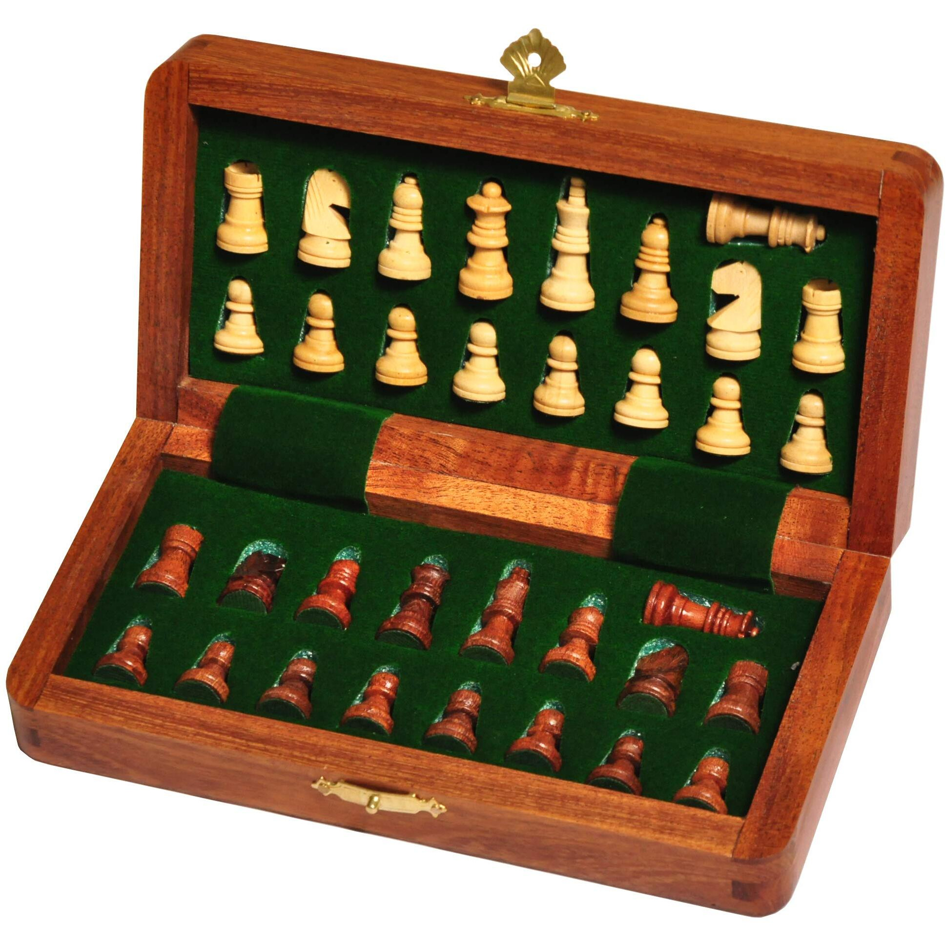 PALM ROYAL HANDICRAFTS Wooden Handmade Foldable Magnetic Chess Board Set with Magnetic Pieces and Extra Queens for Kids and Adults (7.5x7.5 Inches, Brown) Small Size.