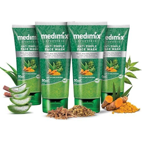 Medimix Ayurvedic Anti Pimple Face Wash 50ml (Combo pack of 4) | With Neem, Aloe Vera, and Turmeric | Helps reduce & prevent pimples | Natural | Herbal | Paraben-free | Soap-free | SLES-Free