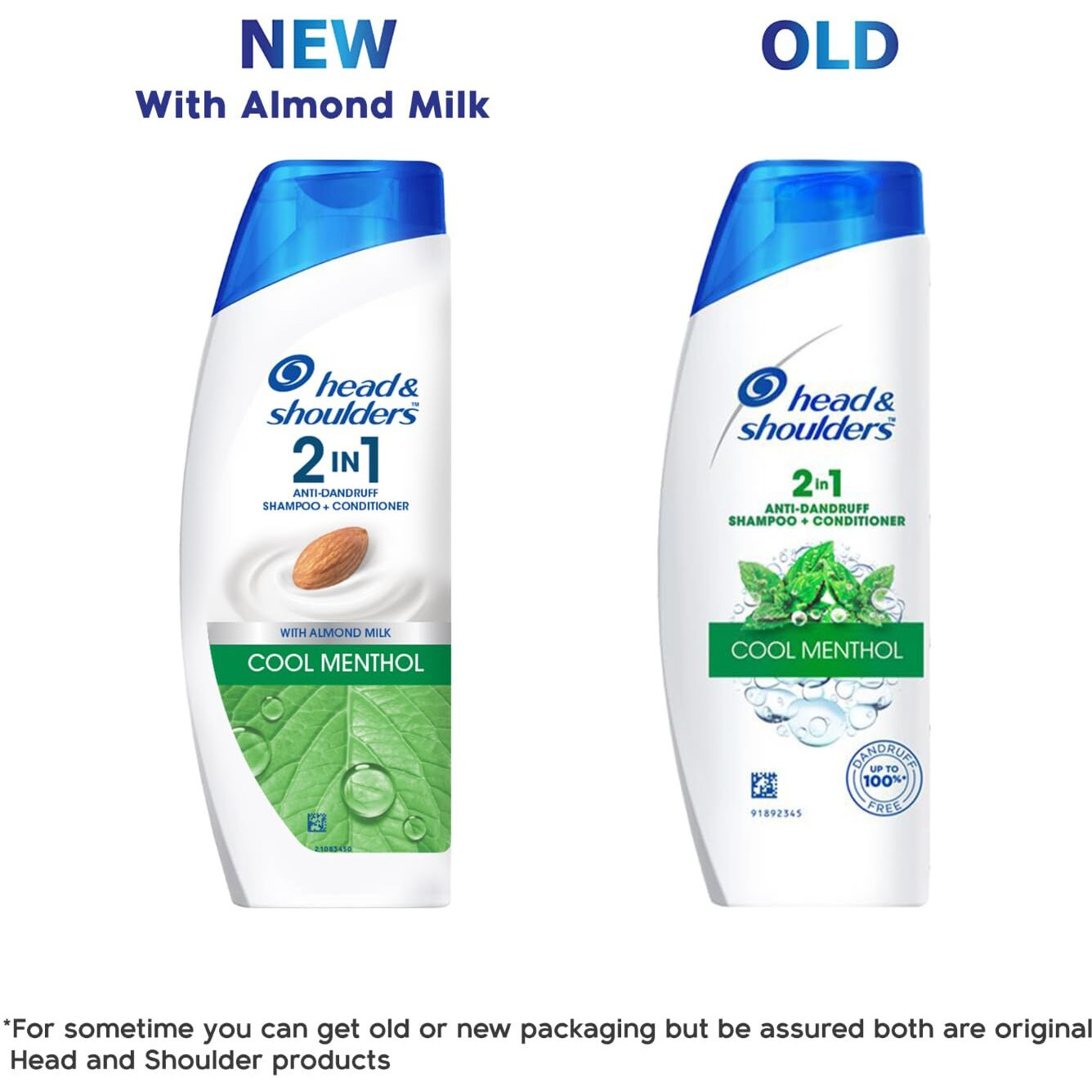 Head & Shoulders 2-in-1 Cool Menthol Anti Dandruff Shampoo + Conditioner for Women & Men, With Almond Milk (180 ml)