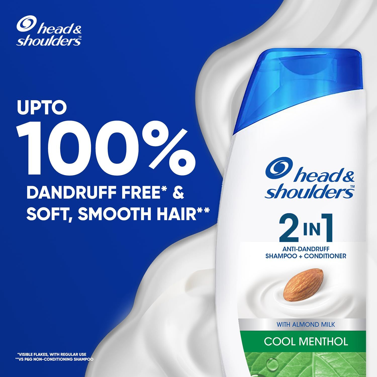 Head & Shoulders 2-in-1 Cool Menthol Anti Dandruff Shampoo + Conditioner for Women & Men, With Almond Milk (180 ml)