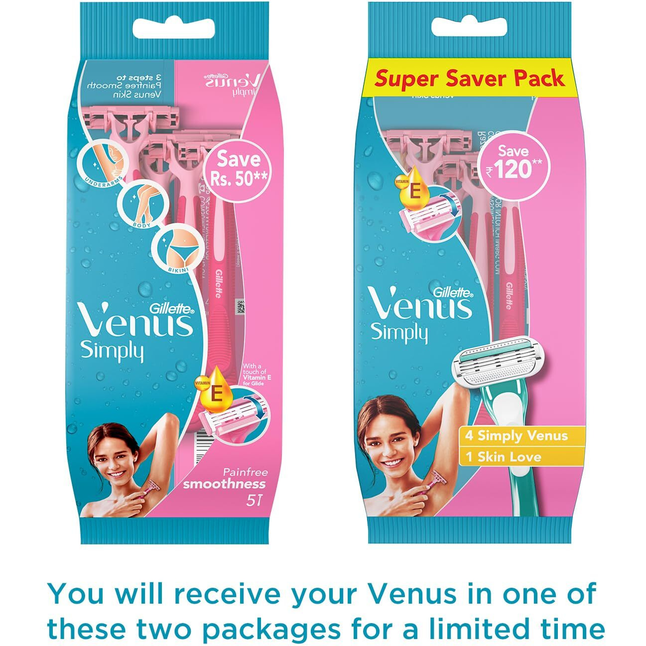Gillette Venus Simply Venus Pink Hair Removal for Women - 5 razors (Buy 4,Get 1 free)