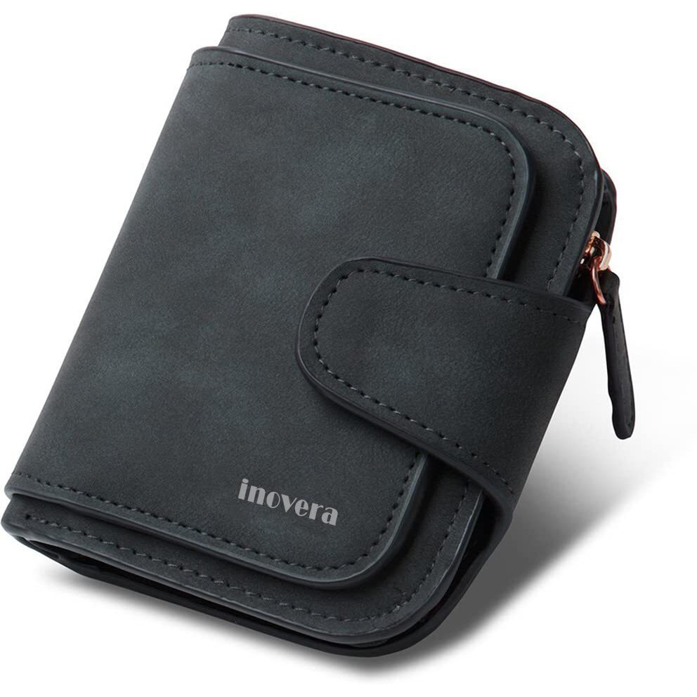 INOVERA (LABEL) Faux Leather Tri-fold Fashion Card Coin Small Clutch Wallet for Women - Black