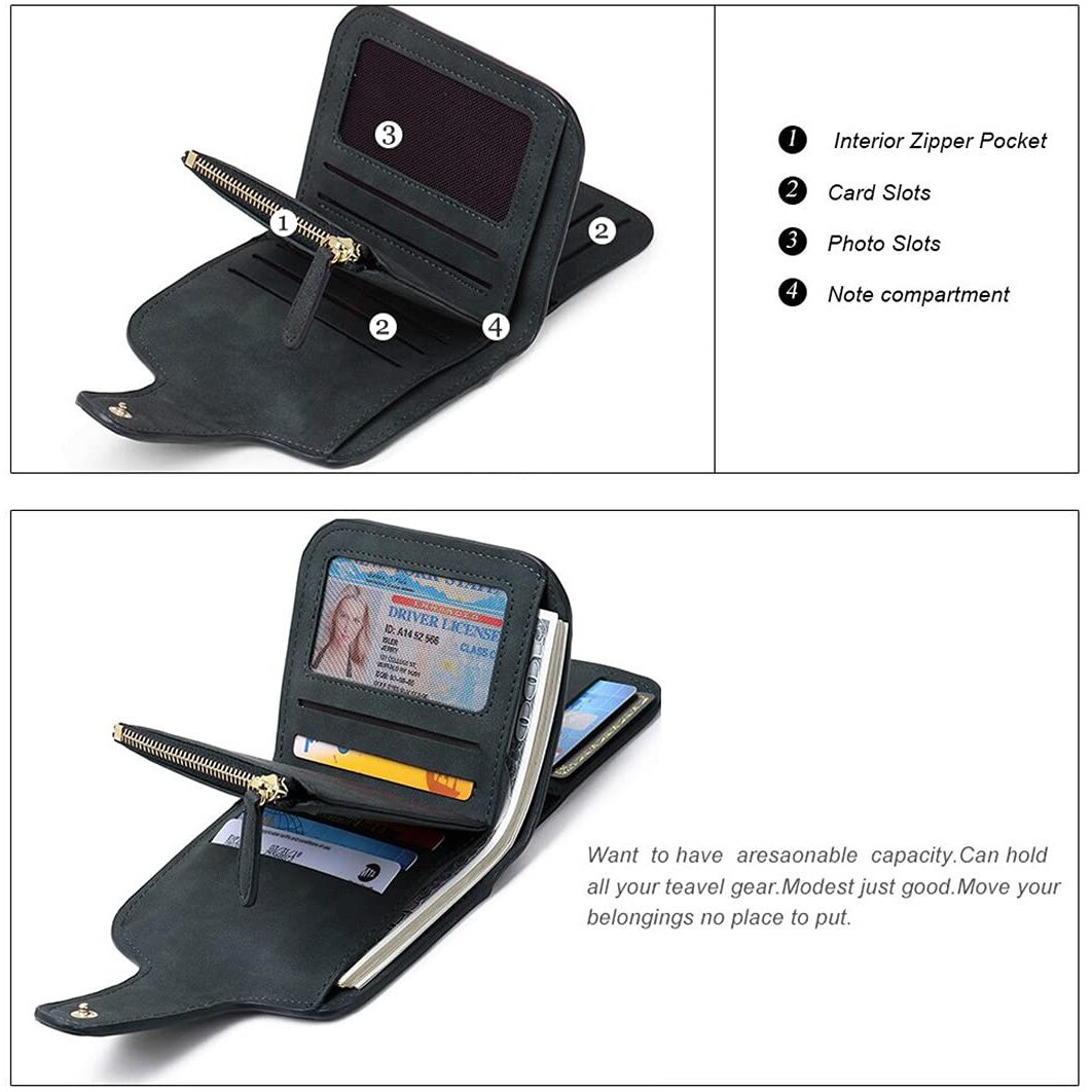 INOVERA (LABEL) Faux Leather Tri-fold Fashion Card Coin Small Clutch Wallet for Women - Black
